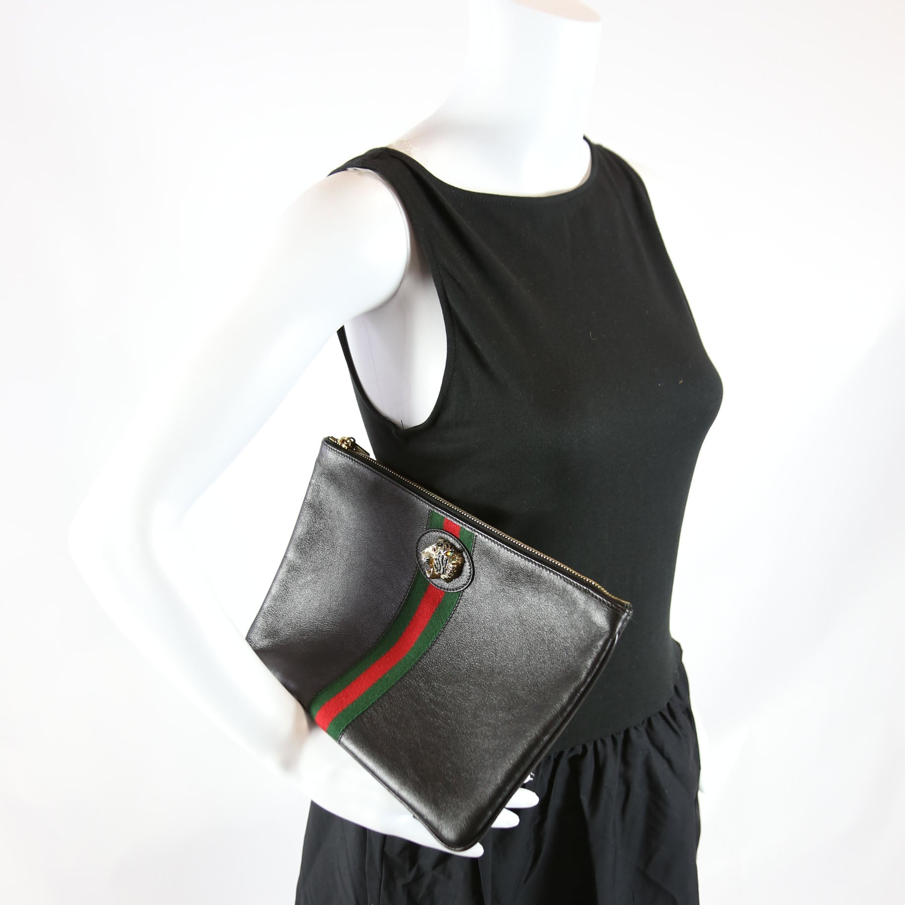 Gucci 573795 Raja Web Ophidia Clutch Black