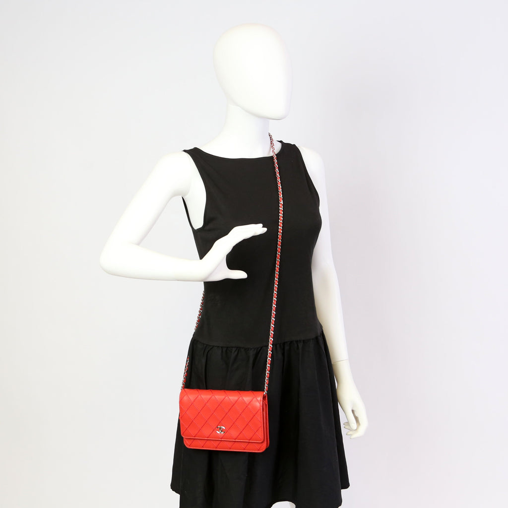 Chanel WOC Diamond Stitch Calfskin Red
