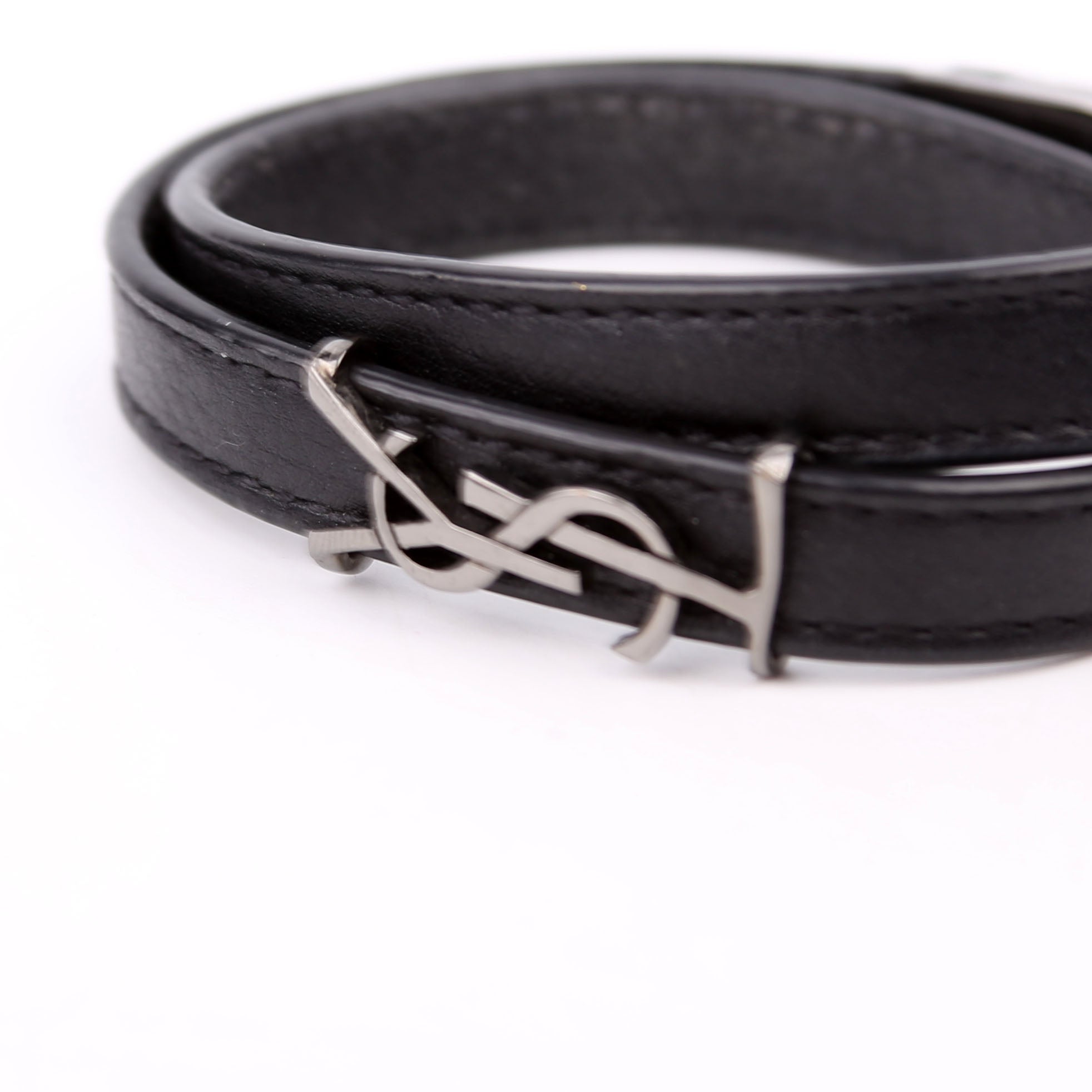 Saint Laurent Cassandre Double Wrap Bracelet Black