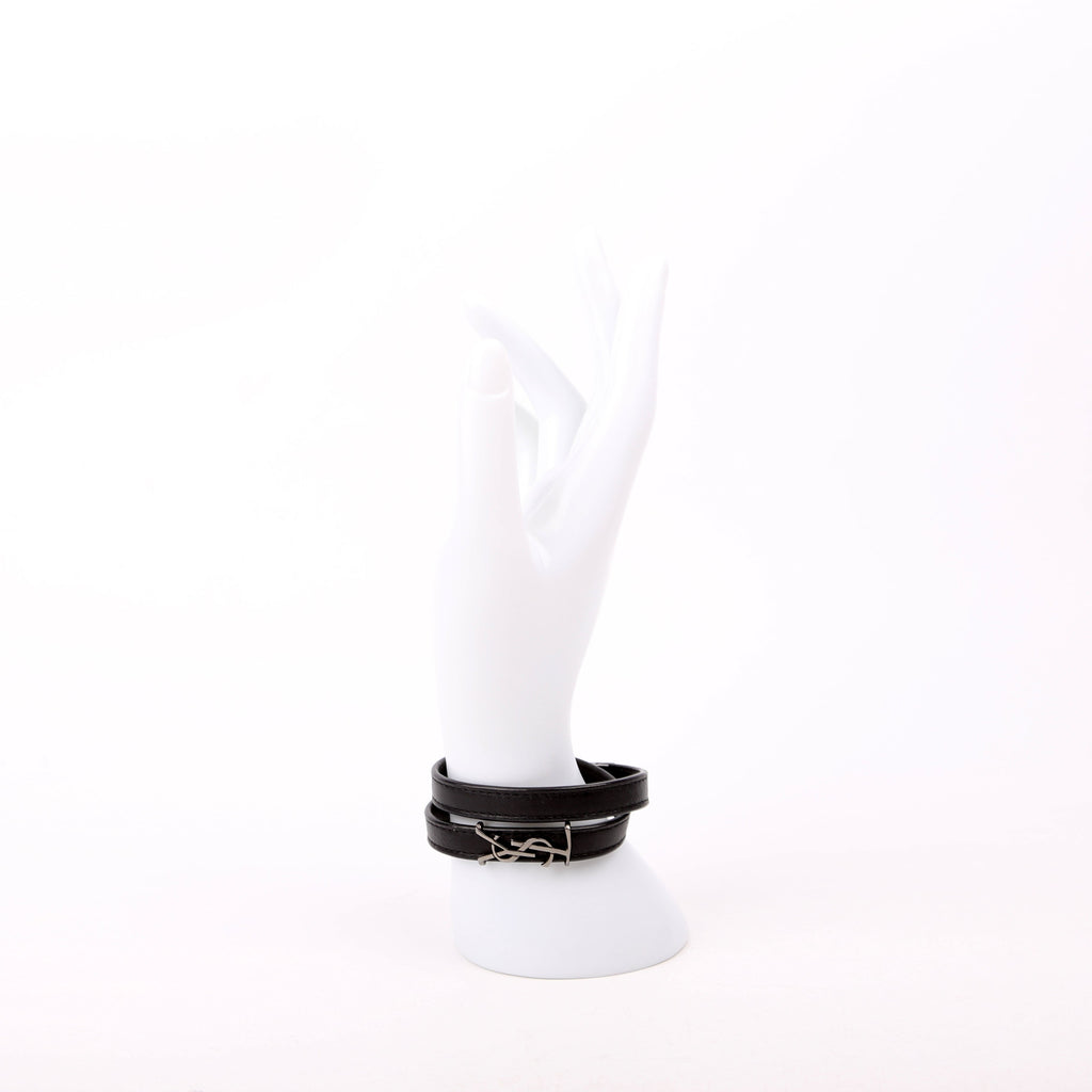Saint Laurent Cassandre Double Wrap Bracelet Black