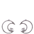 Chanel CC Crystal Moon Stud Earrings Silver