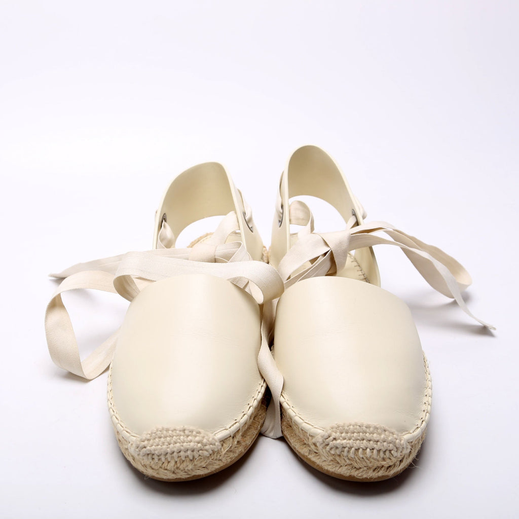 Christian Dior Nicely-D Ankle Tie Espadrille Flats Size 37.5 Cream