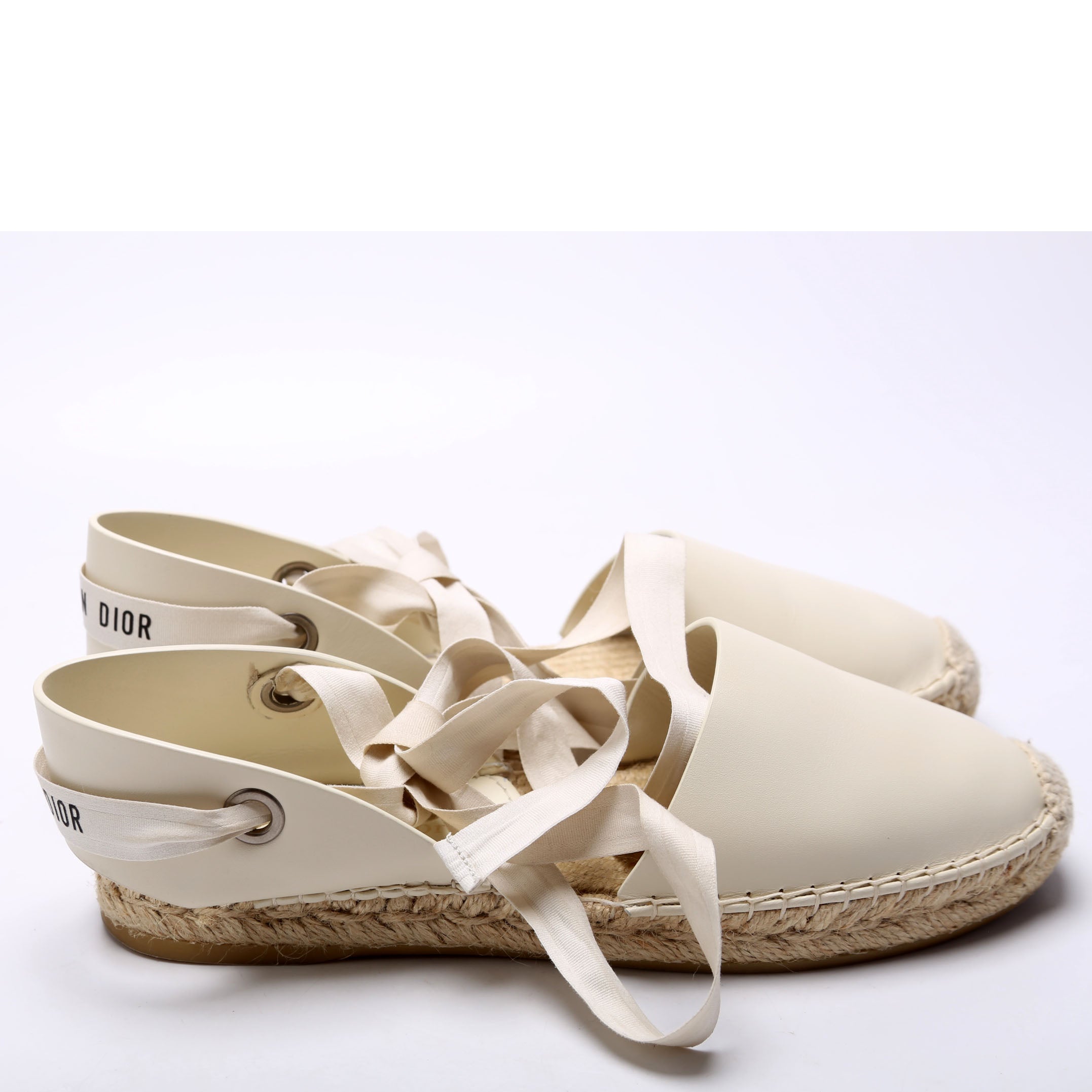 Christian Dior Nicely-D Ankle Tie Espadrille Flats Size 37.5 Cream
