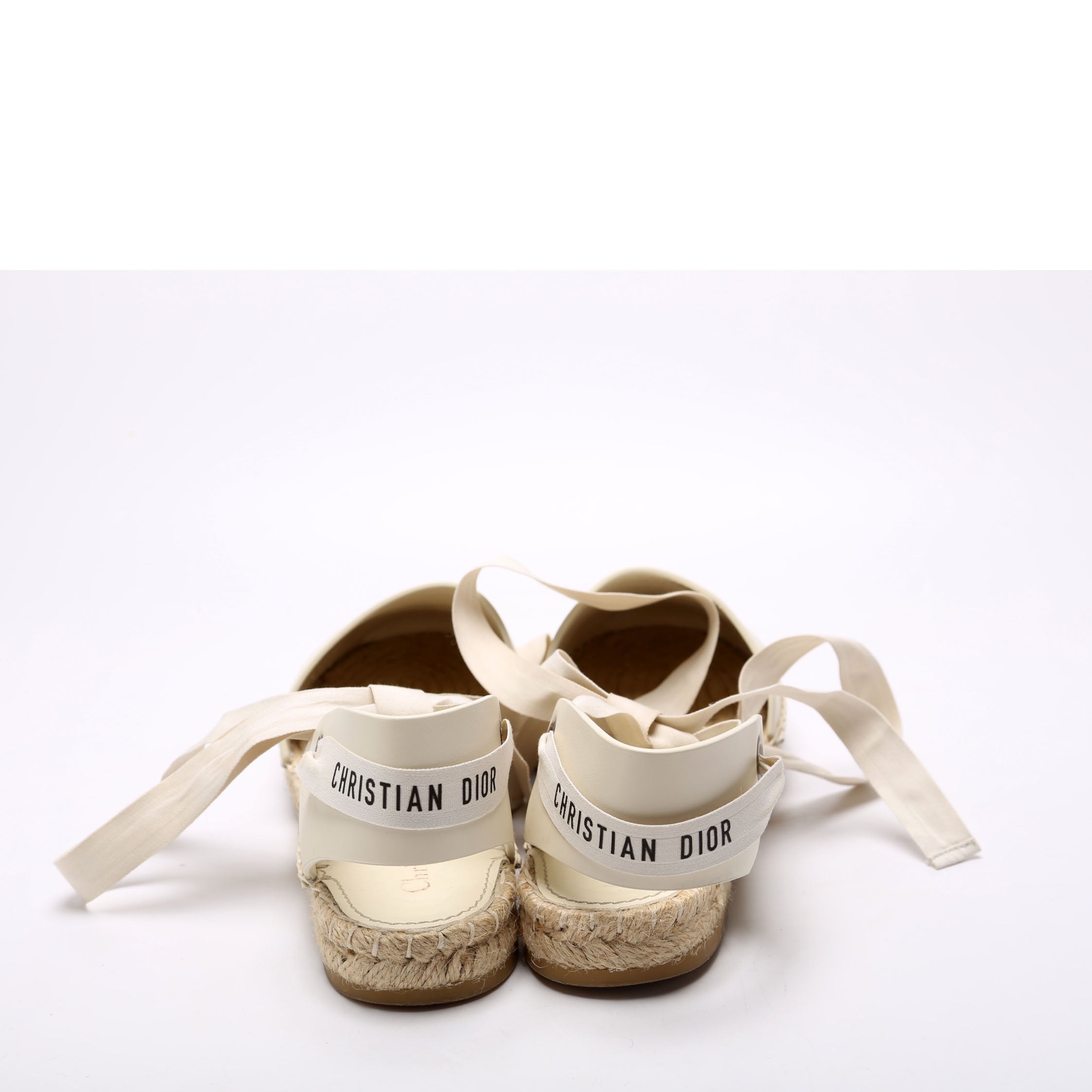 Christian Dior Nicely-D Ankle Tie Espadrille Flats Size 37.5 Cream