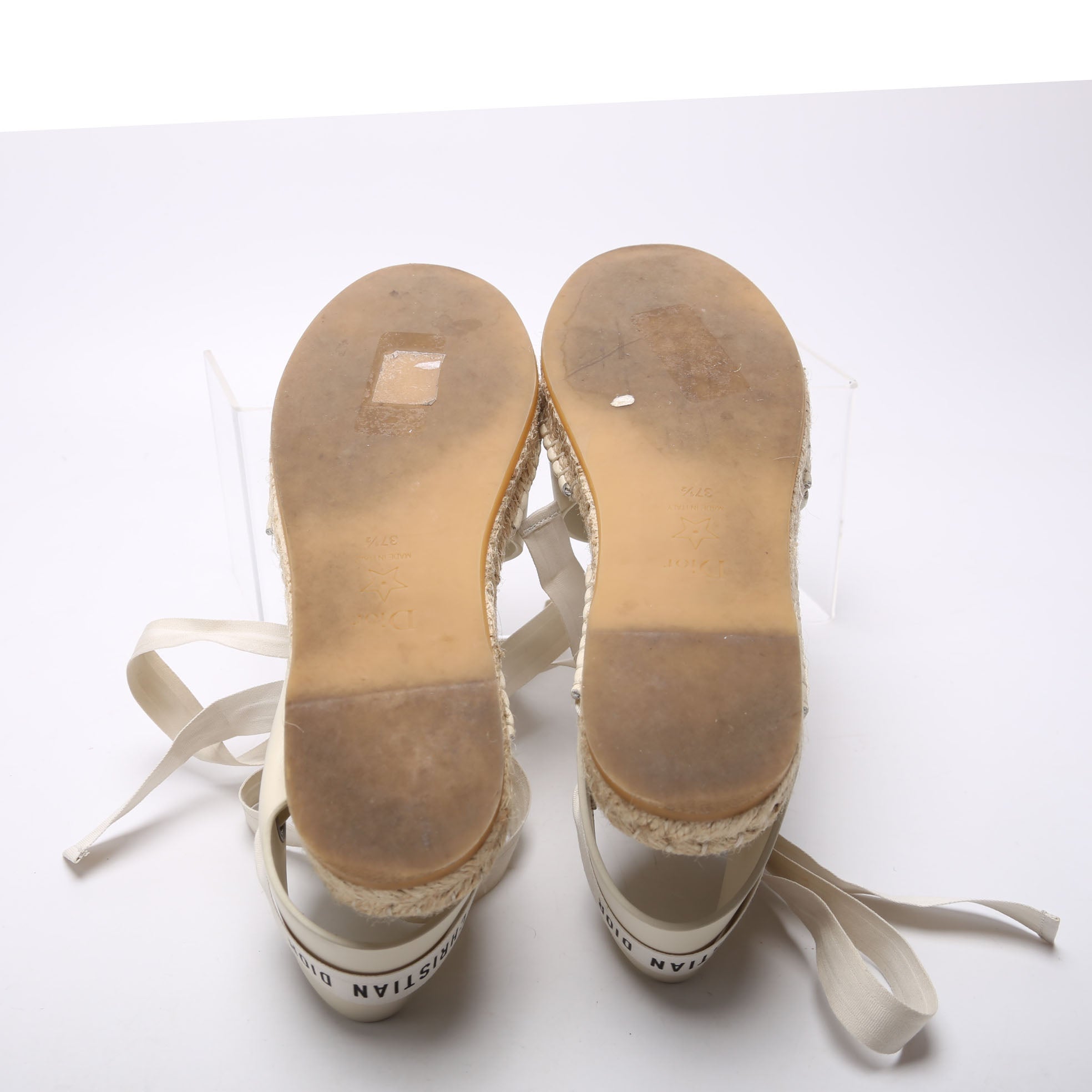 Christian Dior Nicely-D Ankle Tie Espadrille Flats Size 37.5 Cream