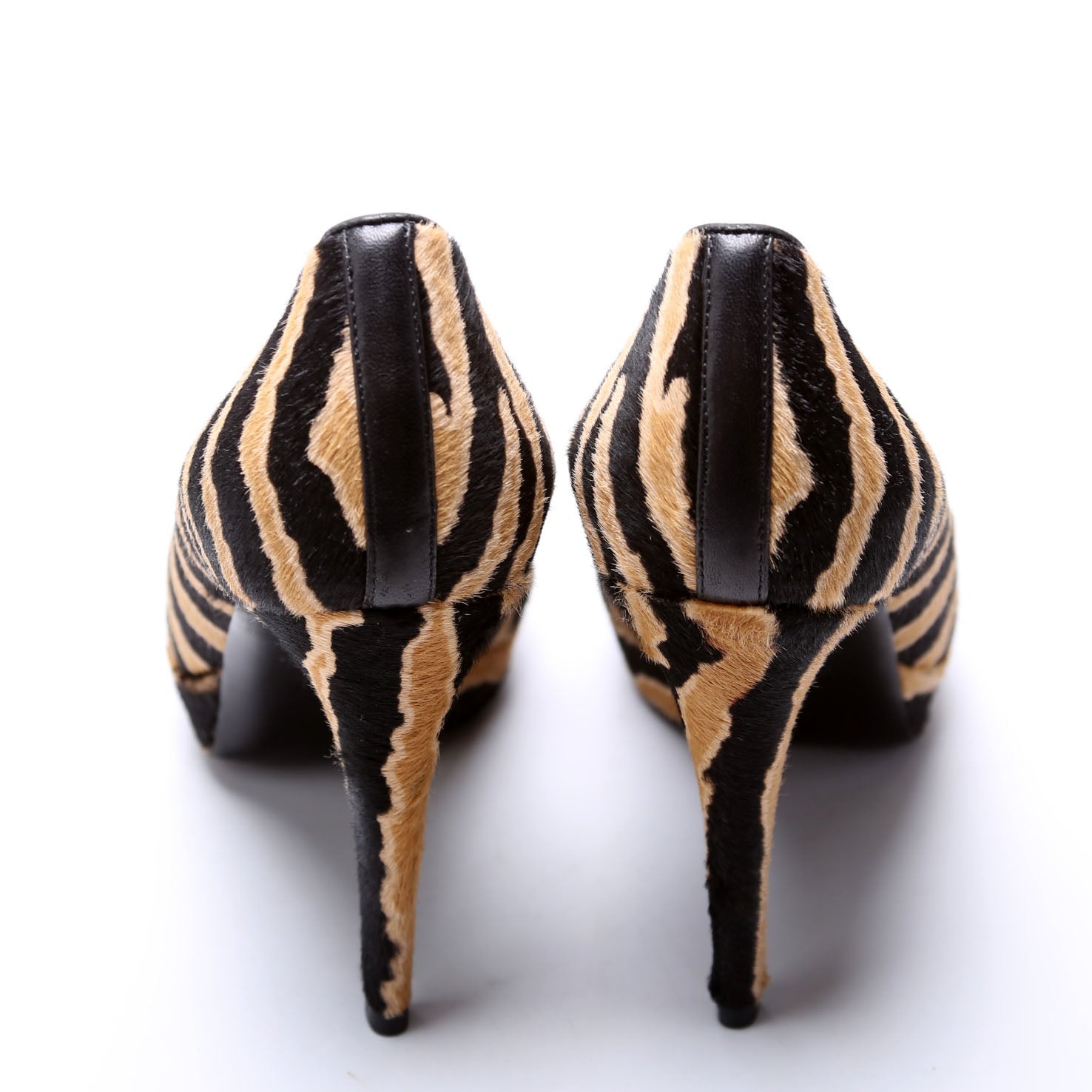 Gucci Betty Calfskin Hair Open Toe Pumps Size 37.5 Brown/Black