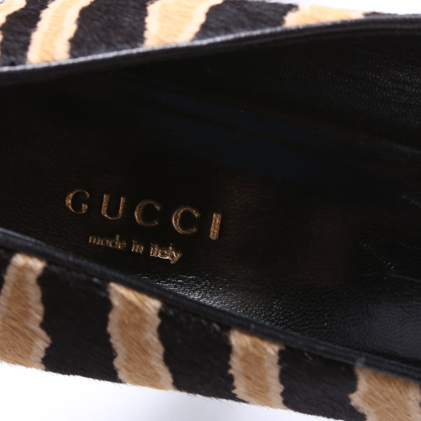 Gucci Betty Calfskin Hair Open Toe Pumps Size 37.5 Brown/Black