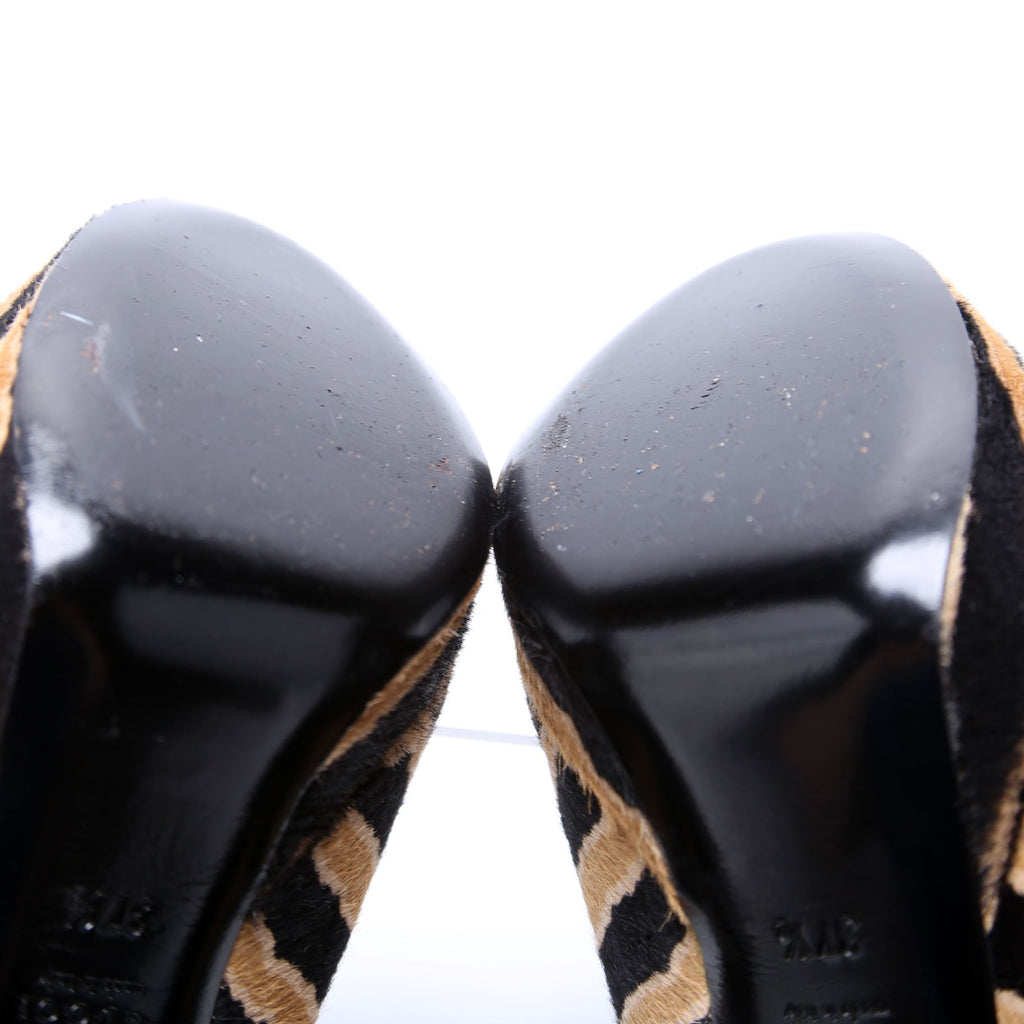 Gucci Betty Calfskin Hair Open Toe Pumps Size 37.5 Brown/Black
