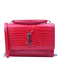 Saint Laurent 533026 Sunset Chain Wallet Croc Embossed Red
