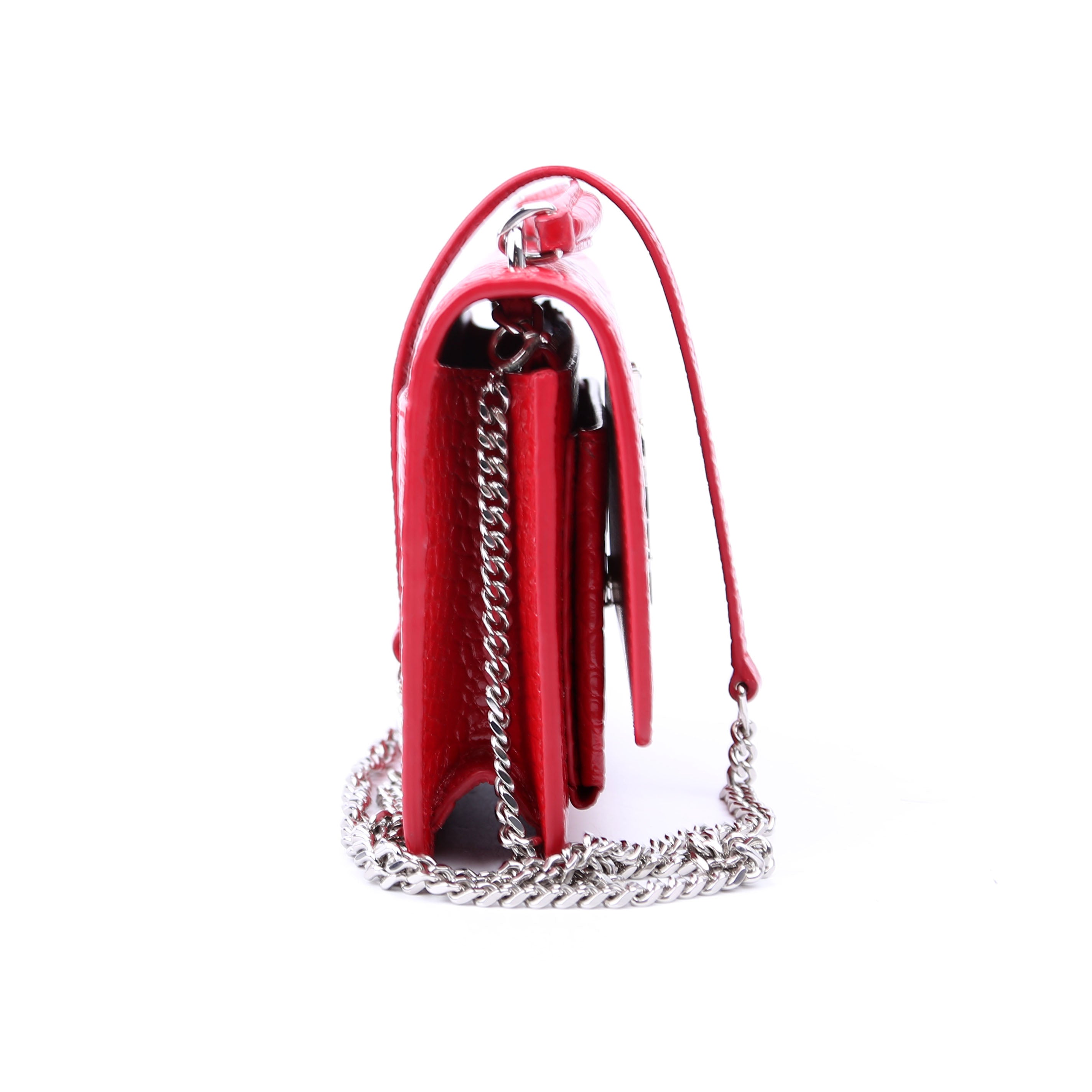 Saint Laurent 533026 Sunset Chain Wallet Croc Embossed Red
