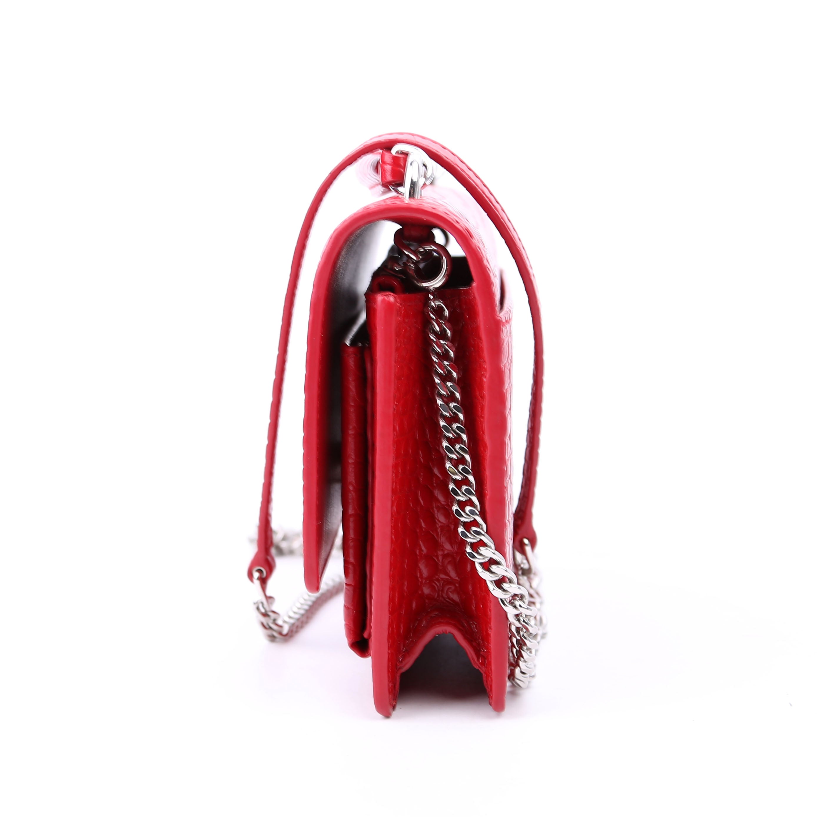 Saint Laurent 533026 Sunset Chain Wallet Croc Embossed Red