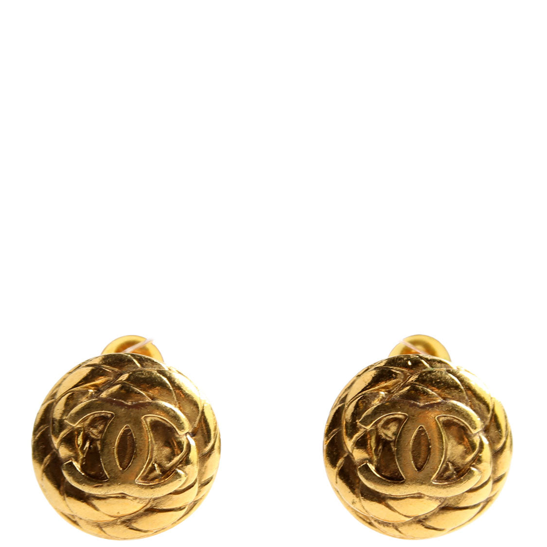 Chanel CC Quilted Clip-On Vintage Earrings Gold