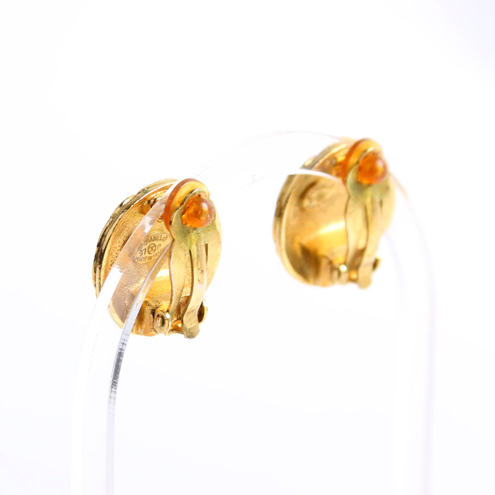 Chanel CC Quilted Clip-On Vintage Earrings Gold