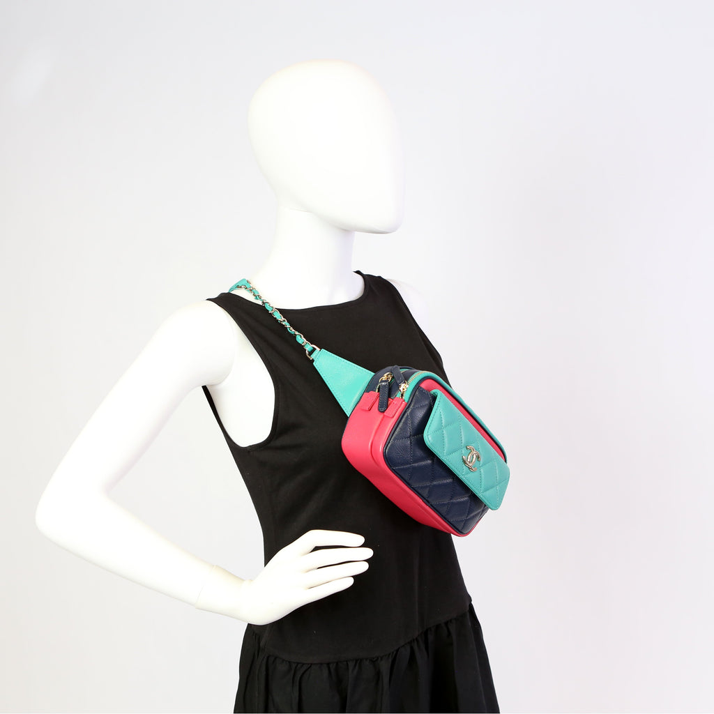 Chanel Tri-color In & Out Waist Bag Quilted Goatskin 29M