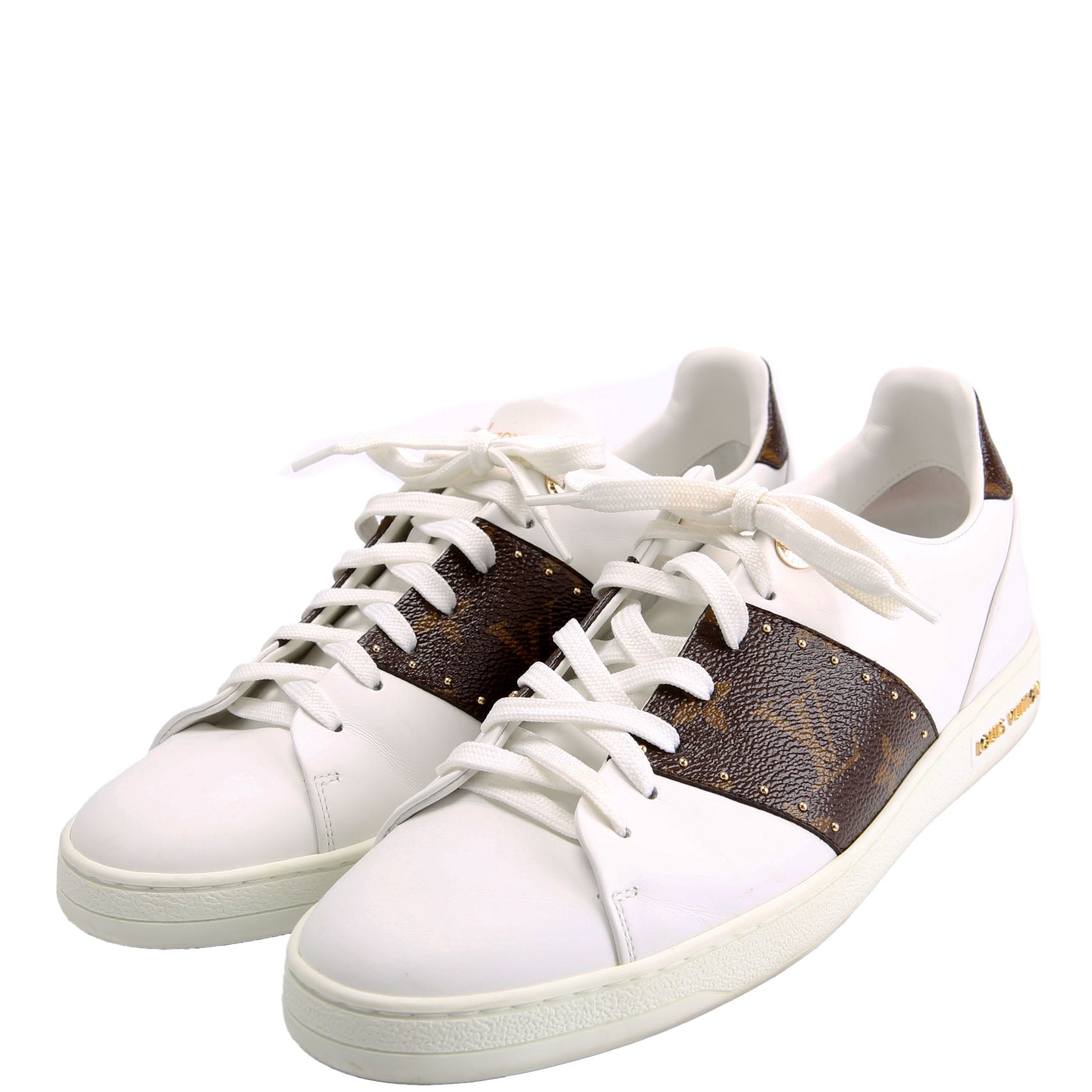 Louis Vuitton Frontrow Monogram Leather Sneakers Size 40 White and Brown