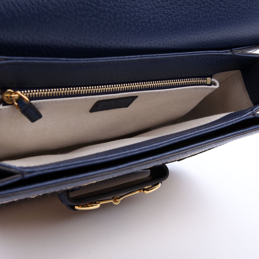 Gucci 602204 Horsebit 1955 GG Raffia Shoulder Bag Blue