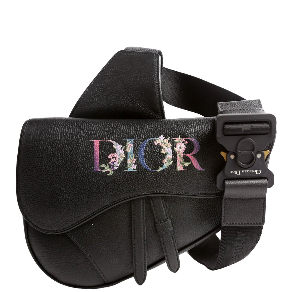 Christian Dior Floral Saddle Crossbody Leather Black