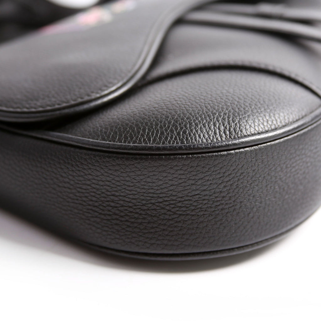 Christian Dior Floral Saddle Crossbody Leather Black