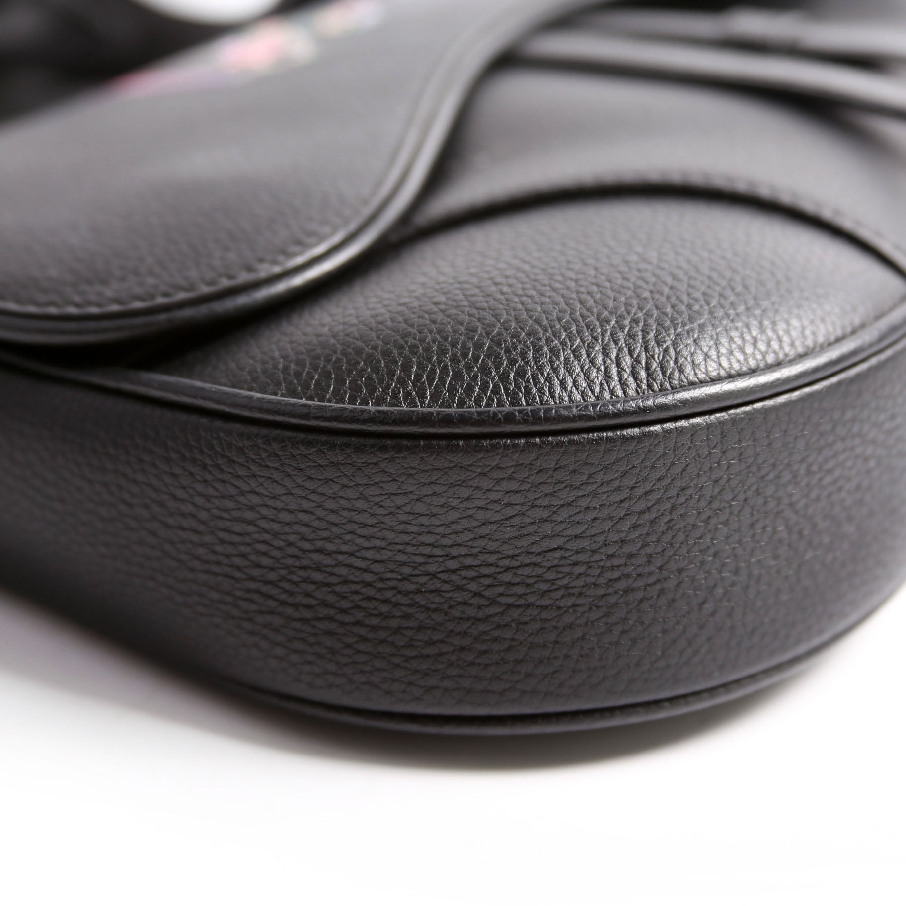 Christian Dior Floral Saddle Crossbody Leather Black