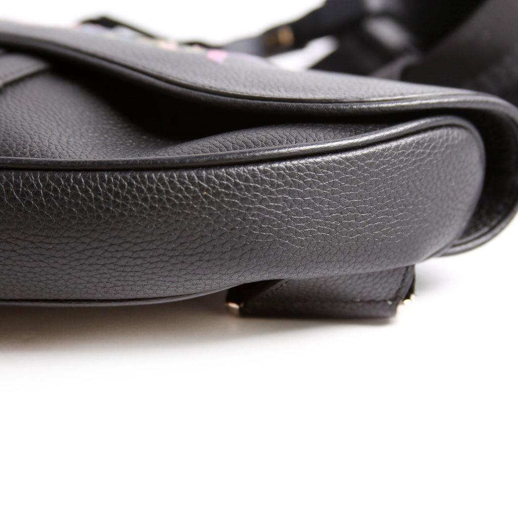 Christian Dior Floral Saddle Crossbody Leather Black