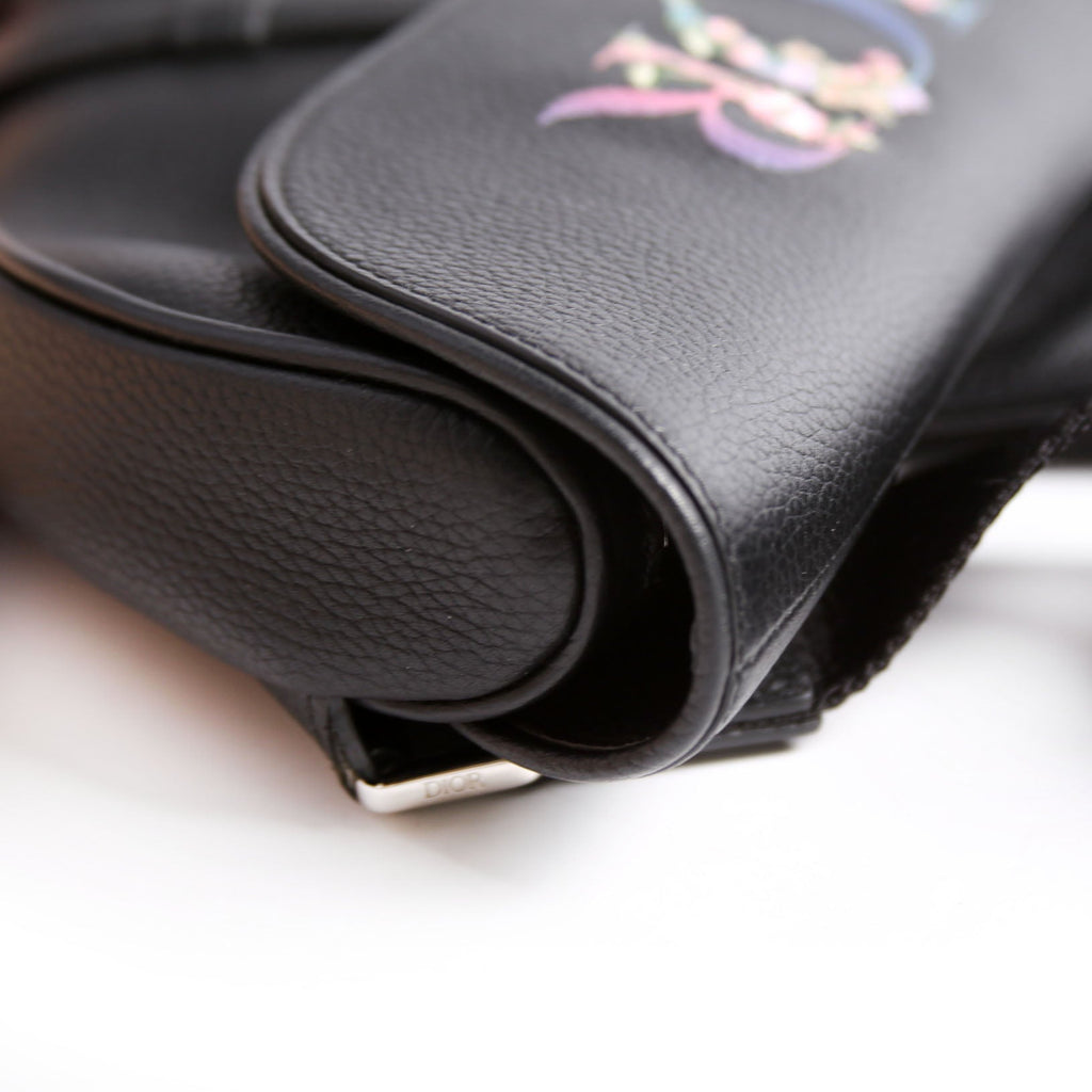 Christian Dior Floral Saddle Crossbody Leather Black