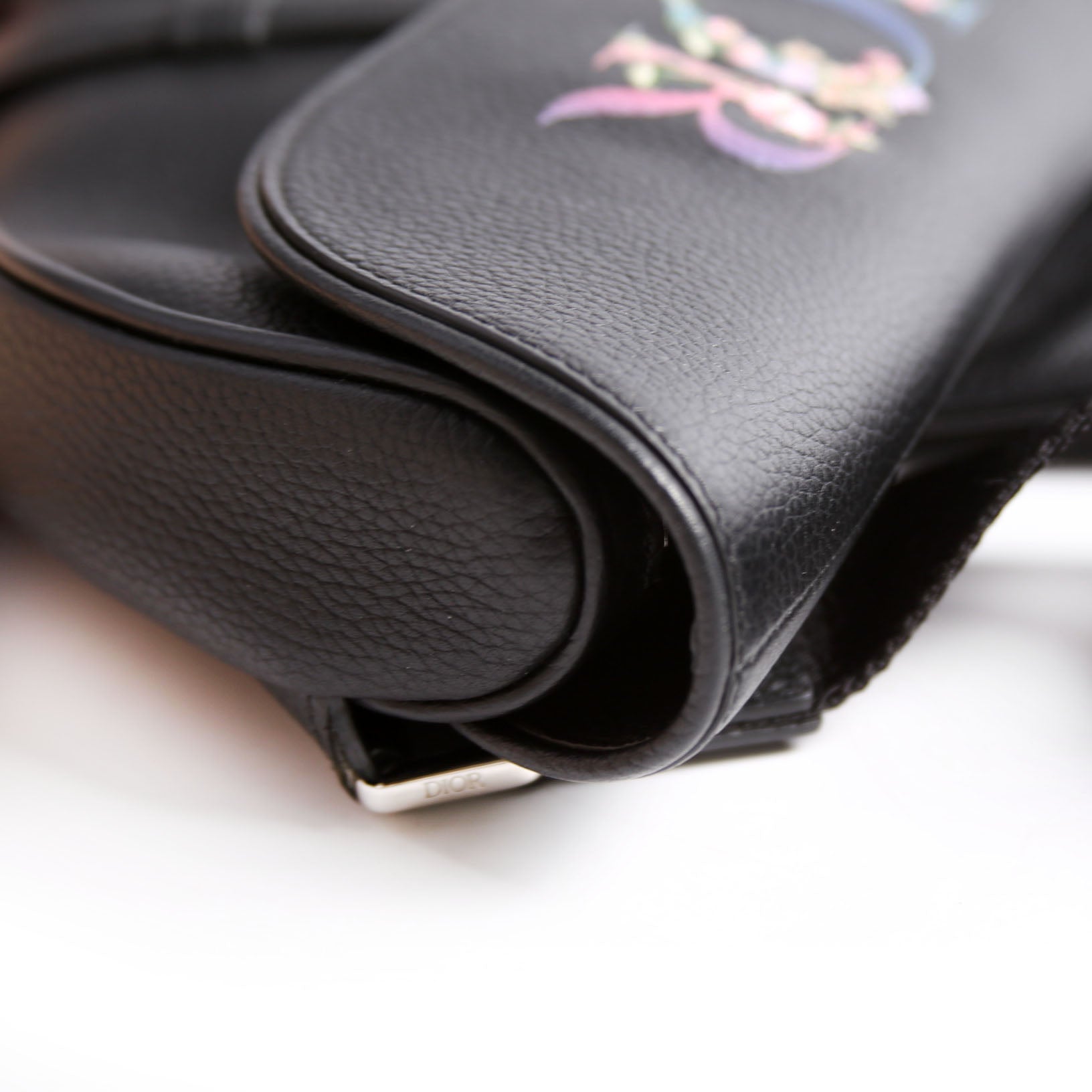 Christian Dior Floral Saddle Crossbody Leather Black