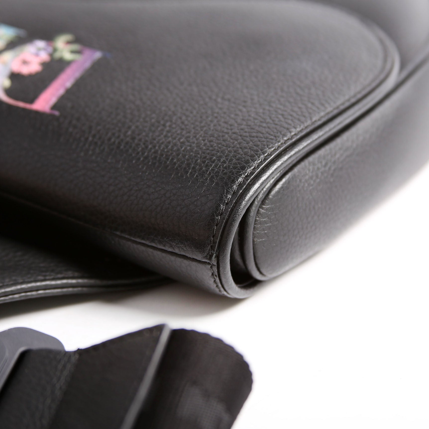 Christian Dior Floral Saddle Crossbody Leather Black