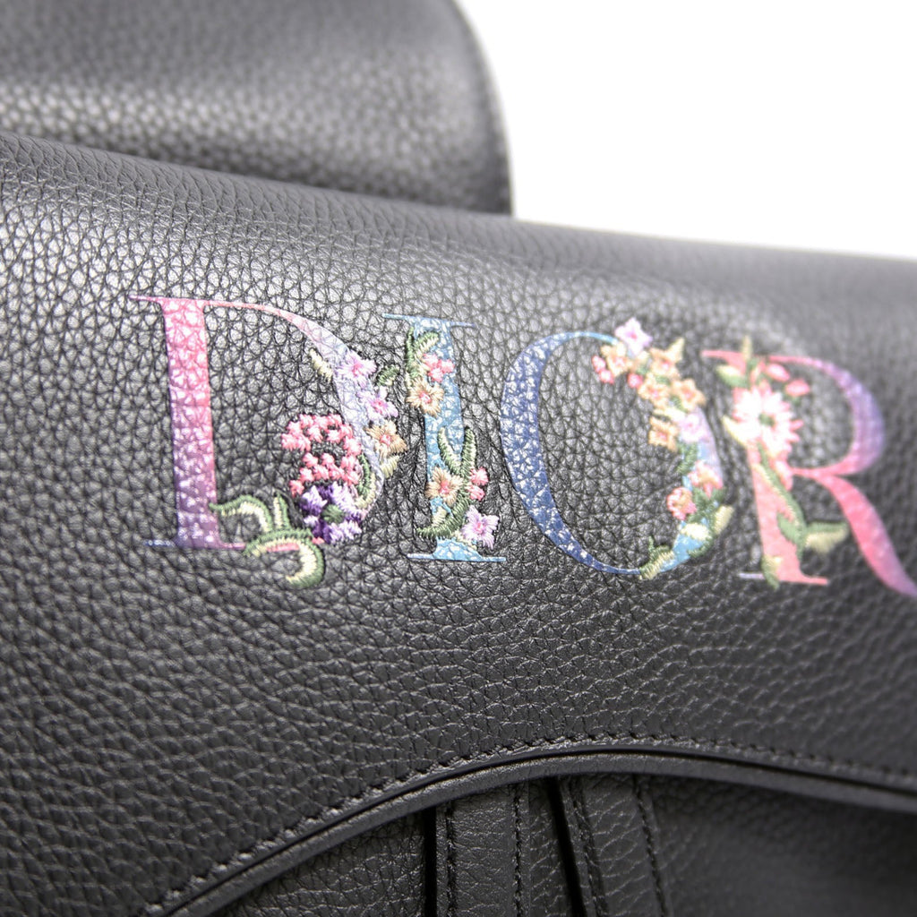 Christian Dior Floral Saddle Crossbody Leather Black