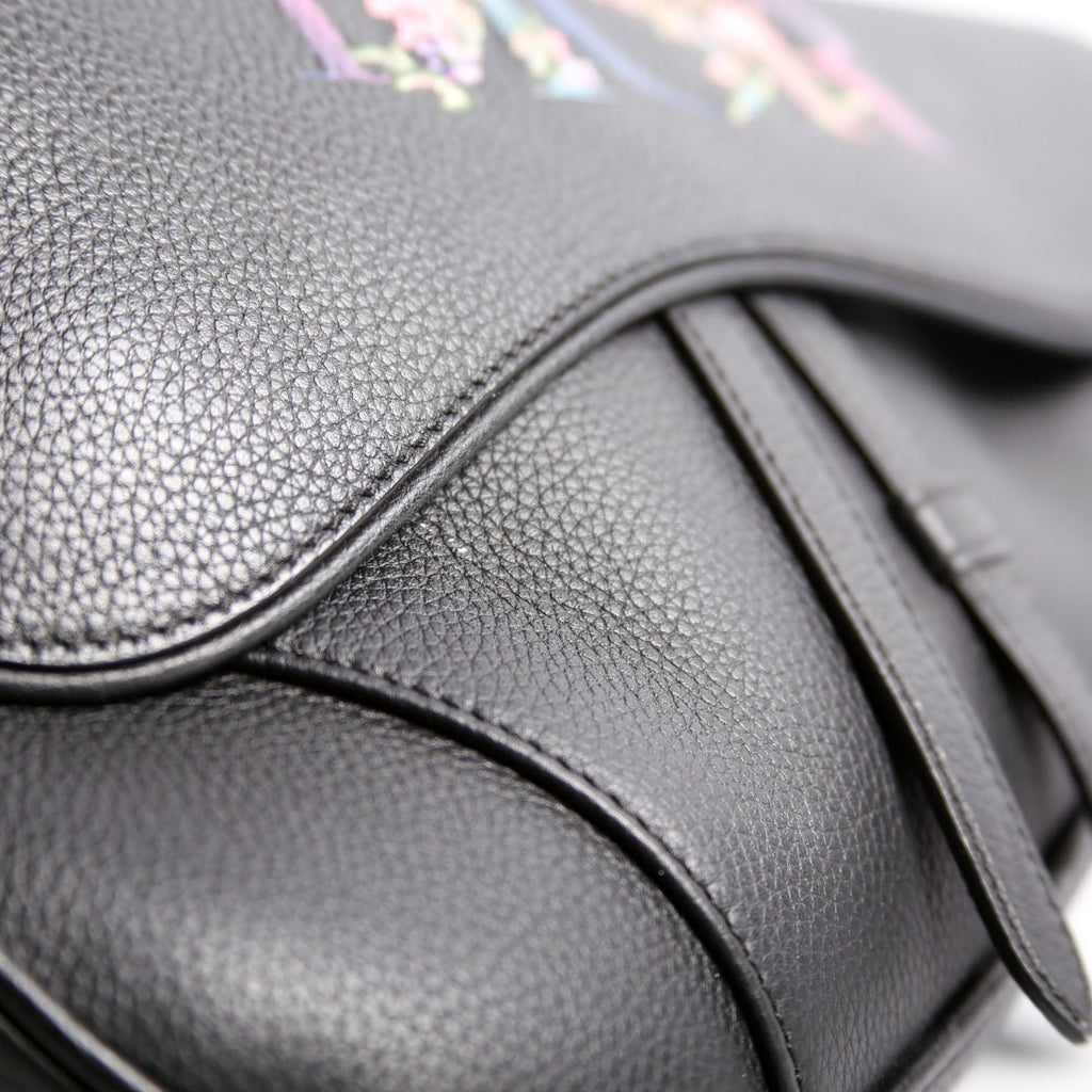 Christian Dior Floral Saddle Crossbody Leather Black