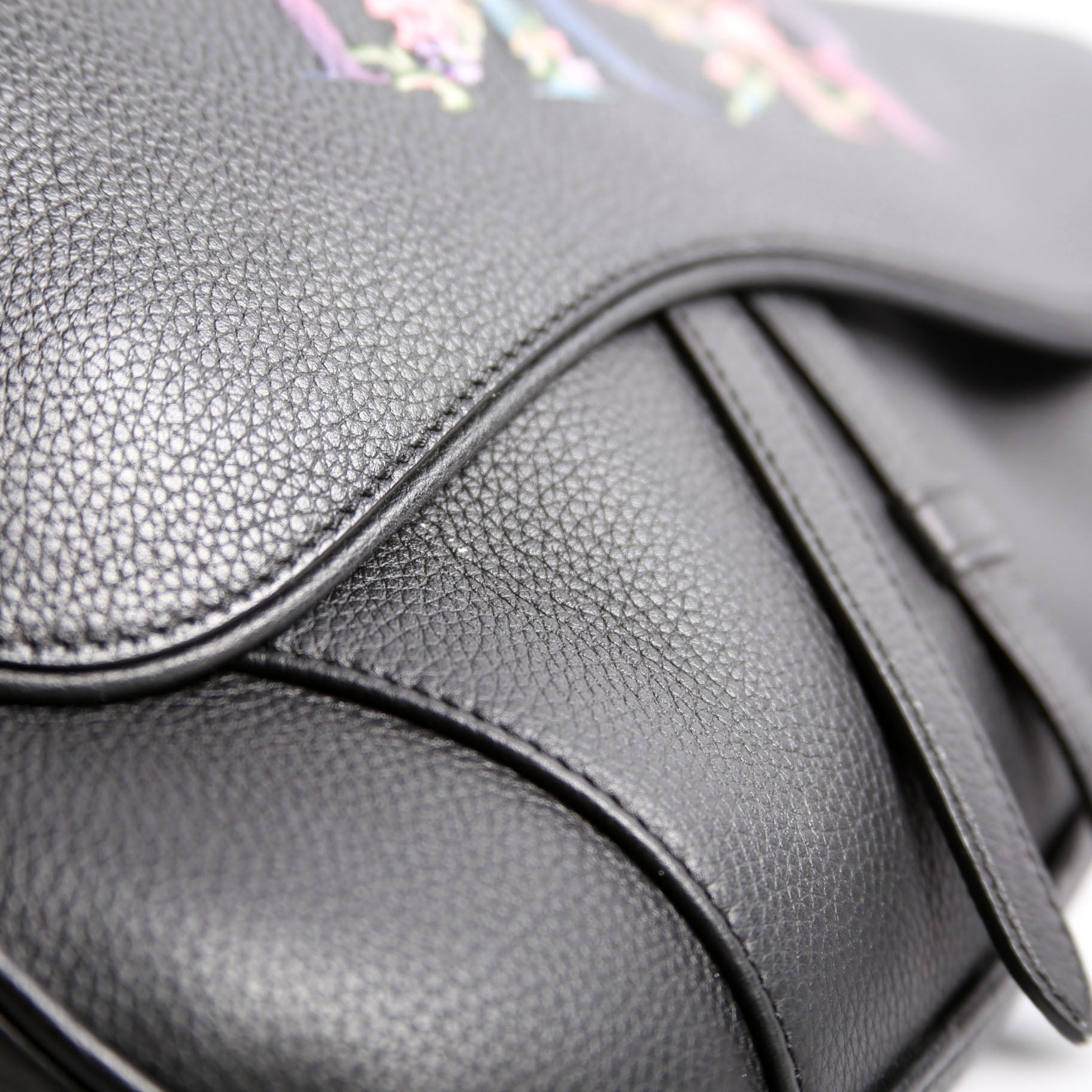 Christian Dior Floral Saddle Crossbody Leather Black