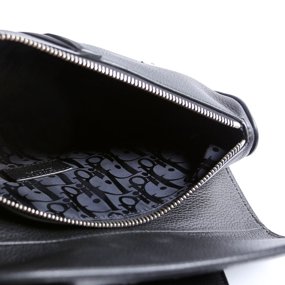Christian Dior Floral Saddle Crossbody Leather Black