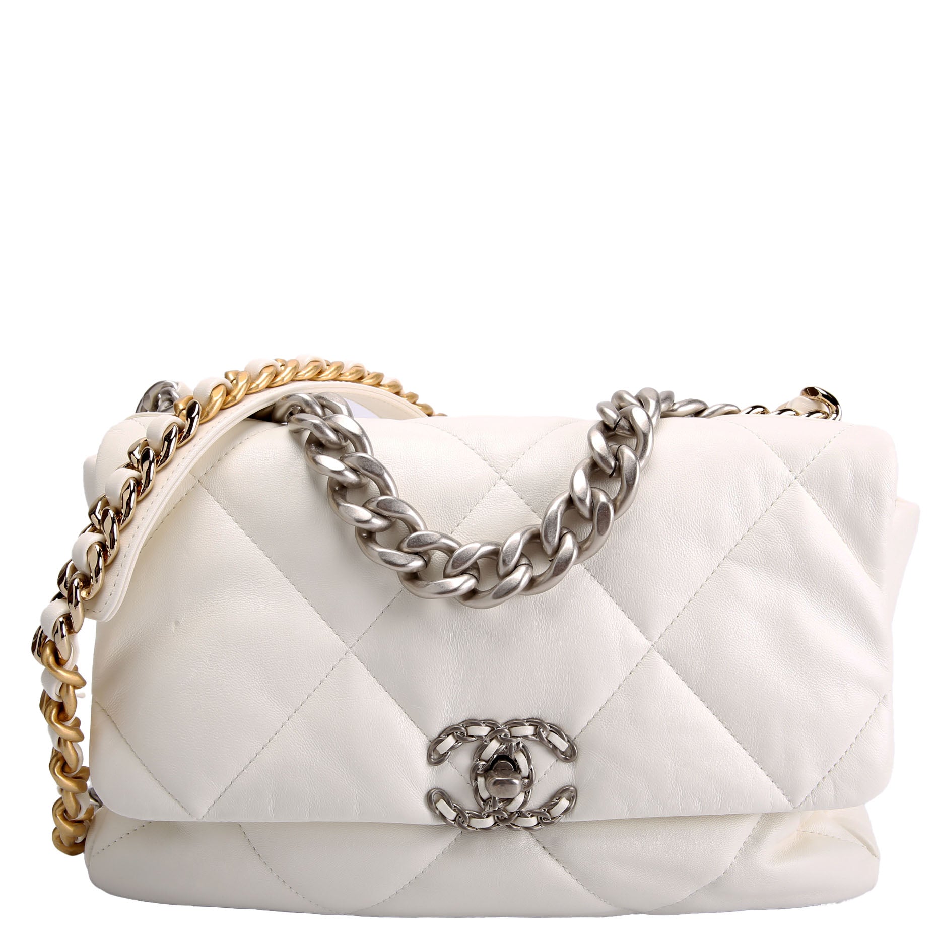 Chanel Quilted Goatskin 19 Medium Flap RFID White