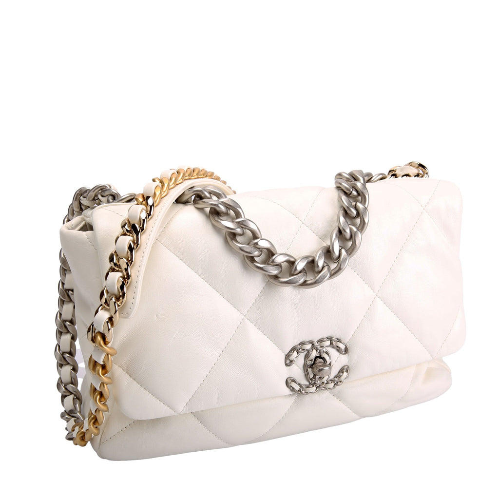 Chanel Quilted Goatskin 19 Medium Flap RFID White