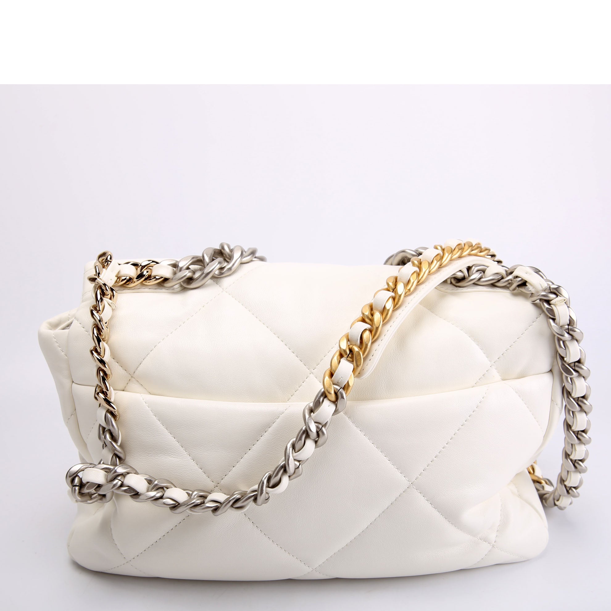 Chanel Quilted Goatskin 19 Medium Flap RFID White