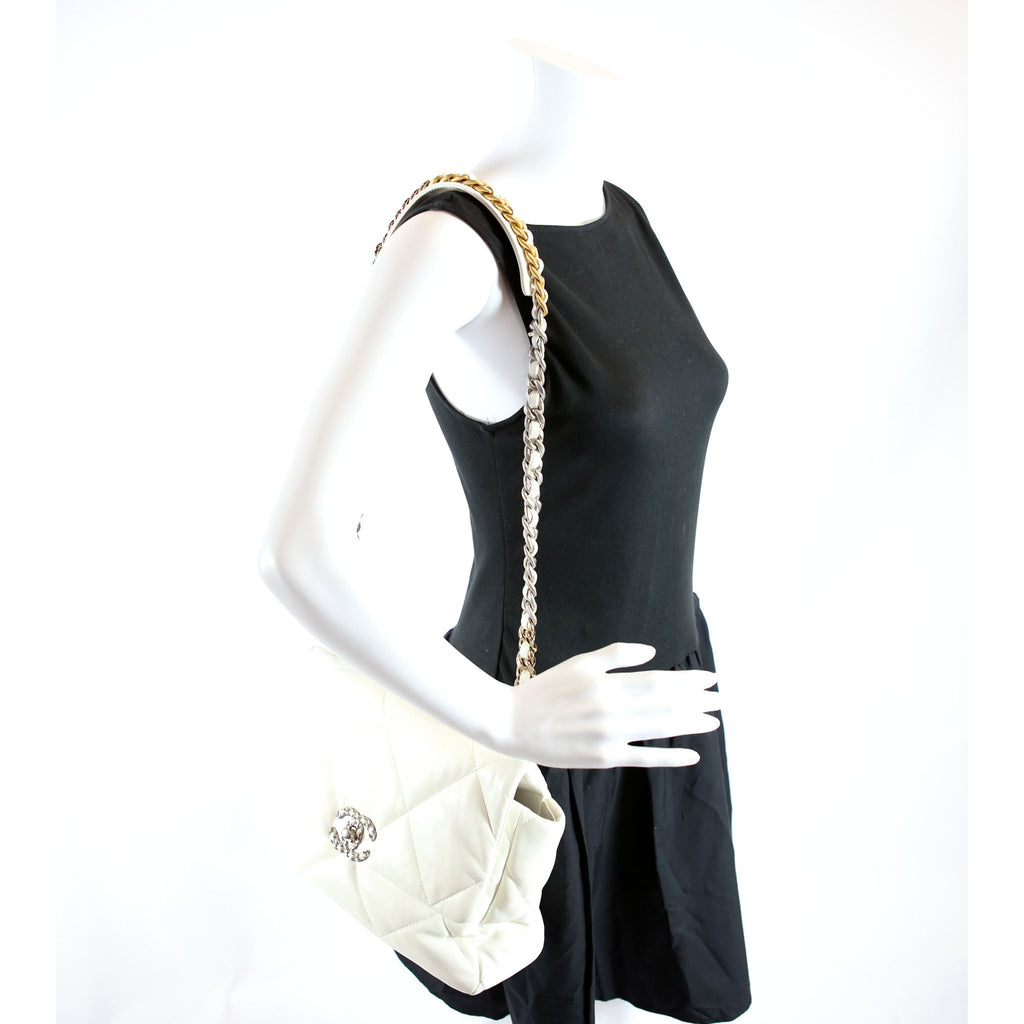 Chanel Quilted Goatskin 19 Medium Flap RFID White