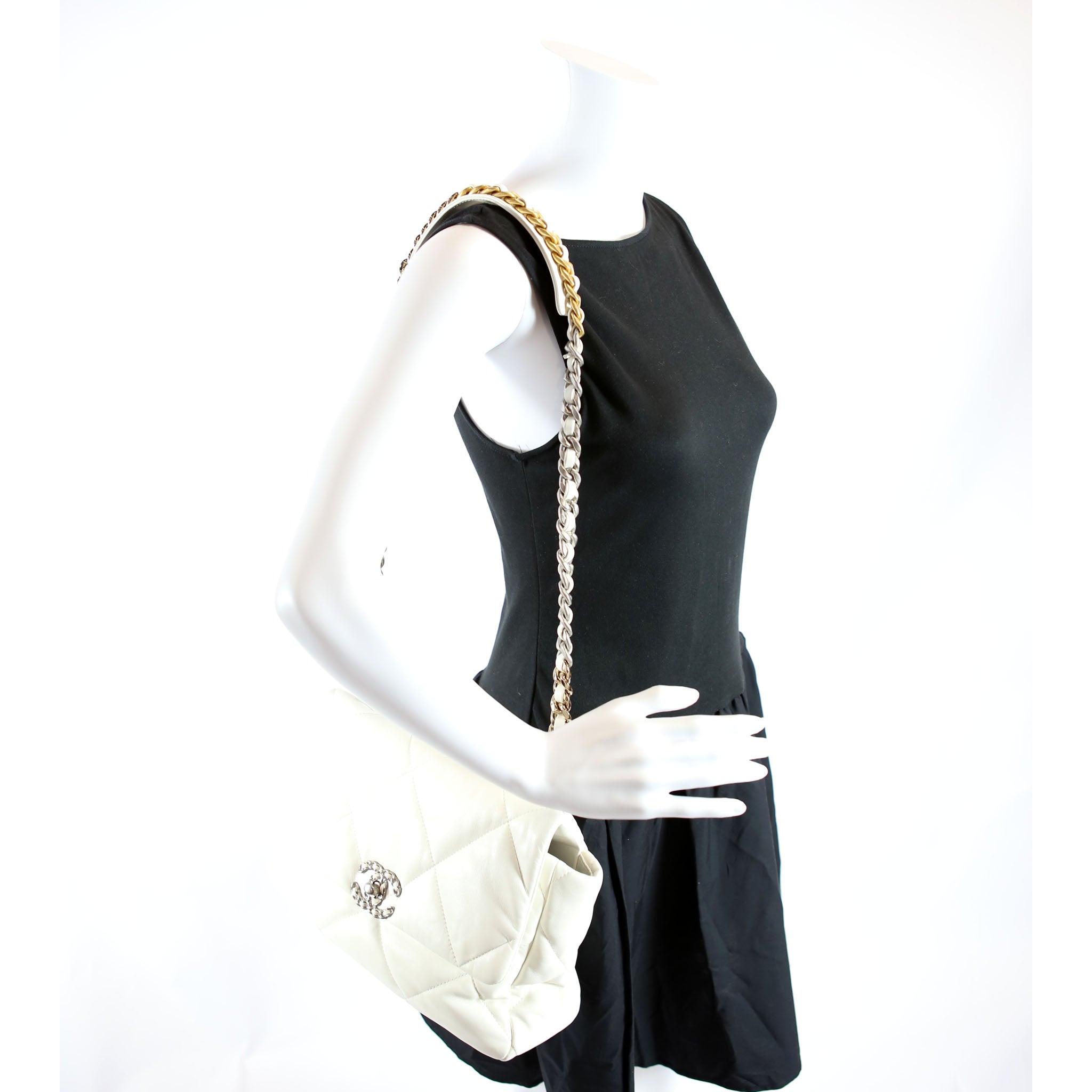 Chanel Quilted Goatskin 19 Medium Flap RFID White