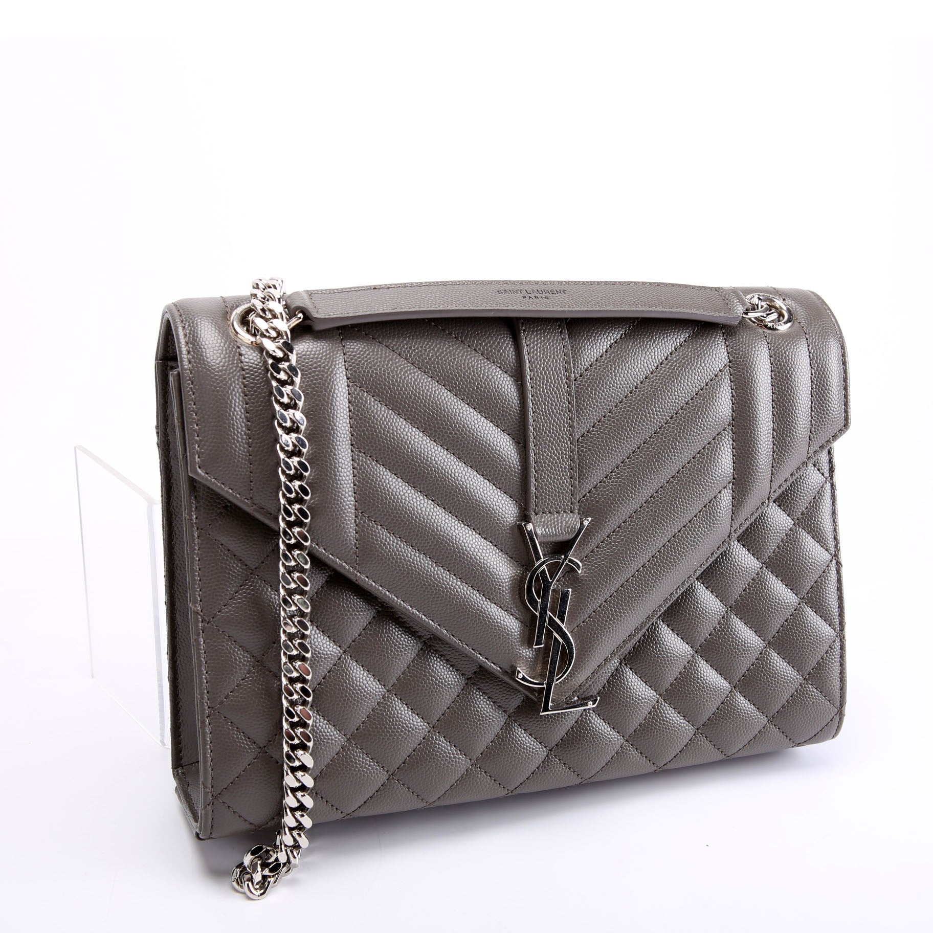 Saint Laurent Envelope Medium Tri-Quilt 600185/487206 Grey