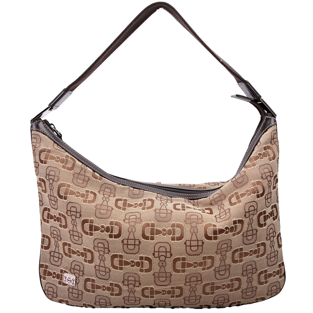 Gucci 211523 Horsebit Canvas Hobo Brown