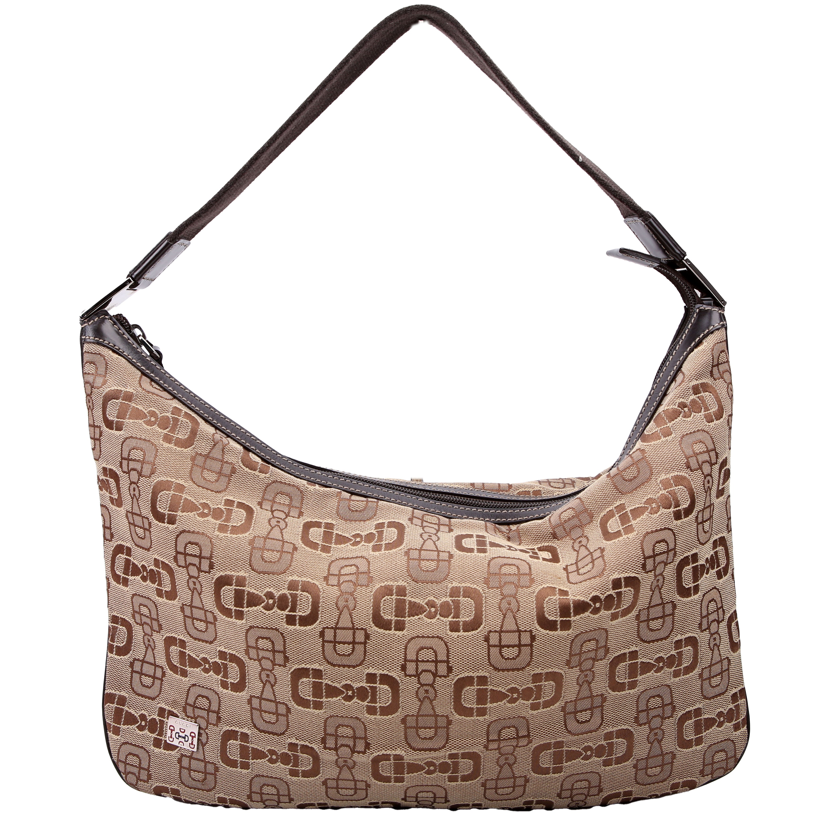 Gucci 211523 Horsebit Canvas Hobo Brown