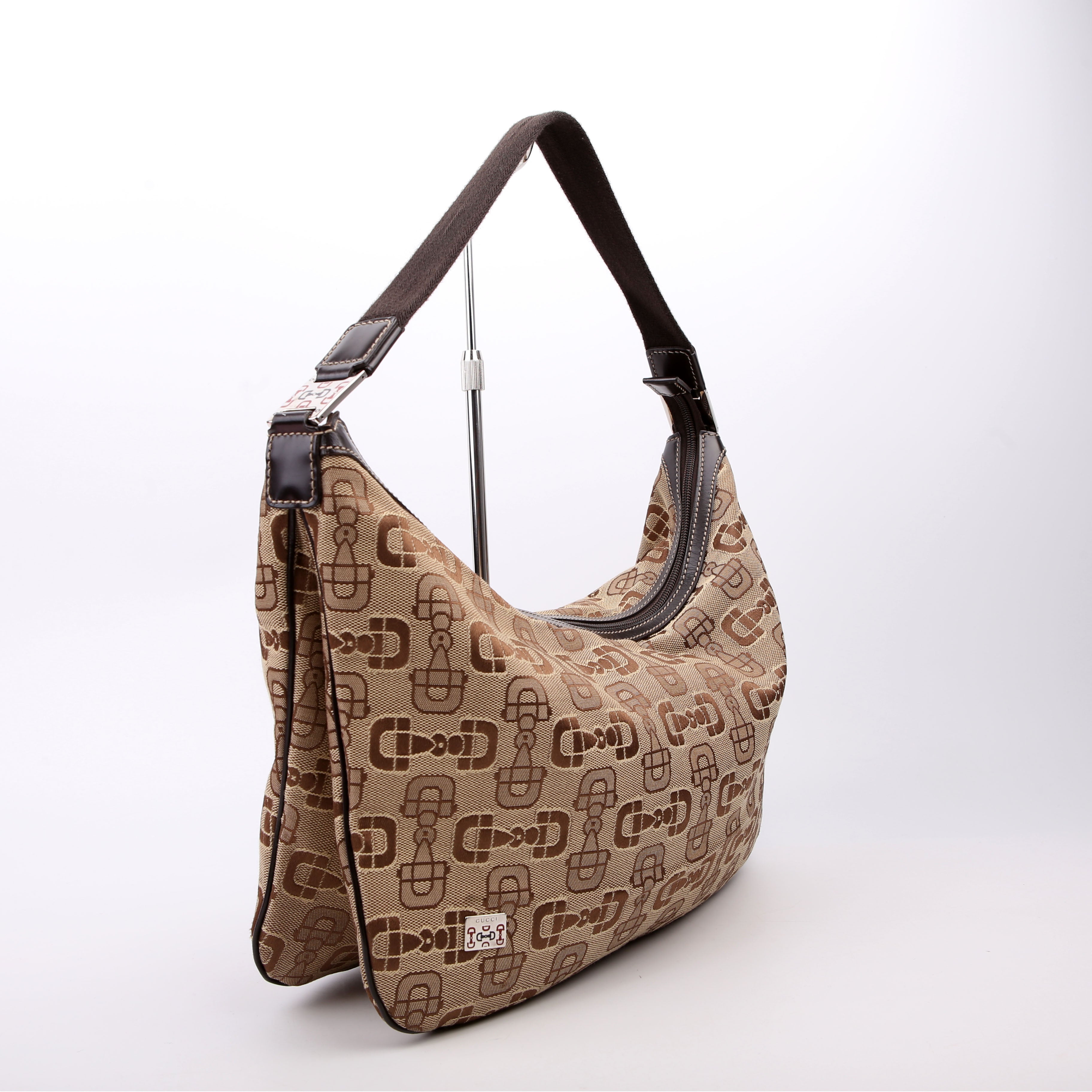 Gucci 211523 Horsebit Canvas Hobo Brown
