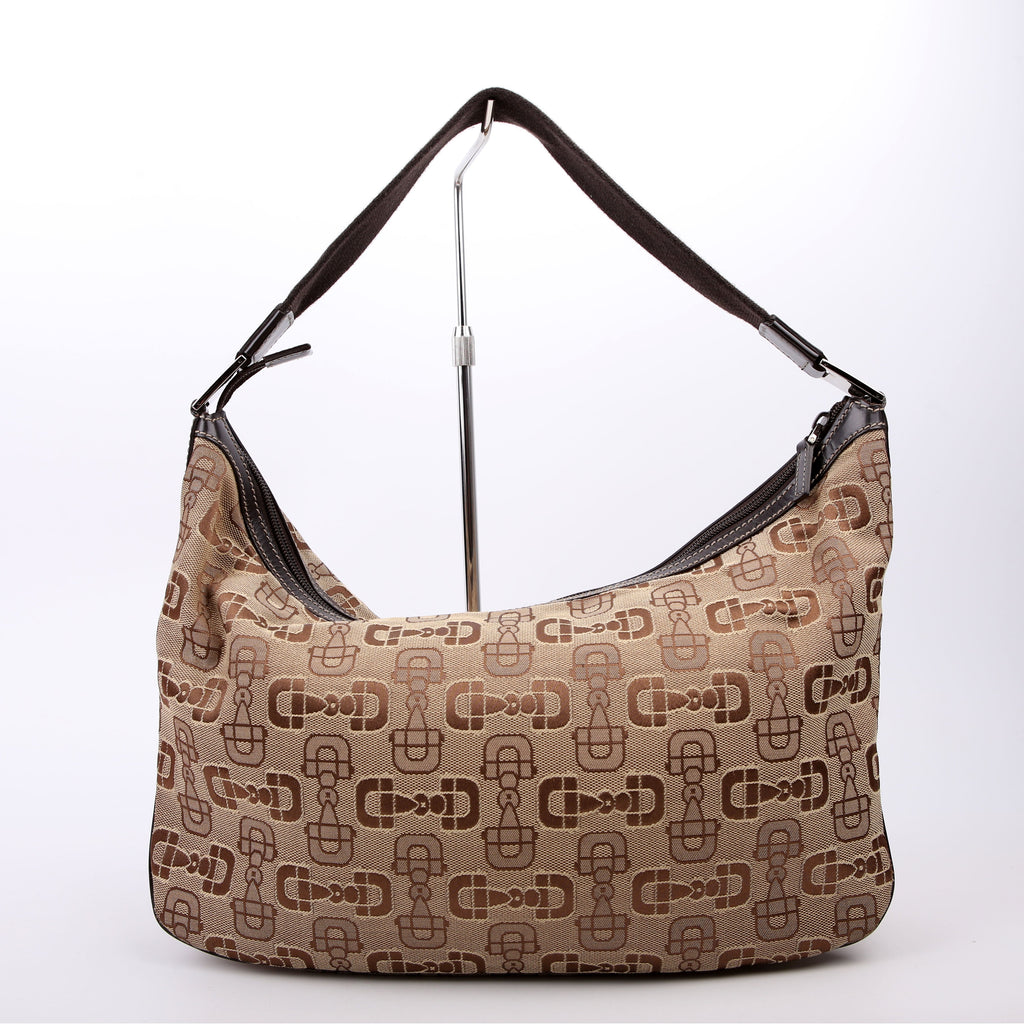 Gucci 211523 Horsebit Canvas Hobo Brown