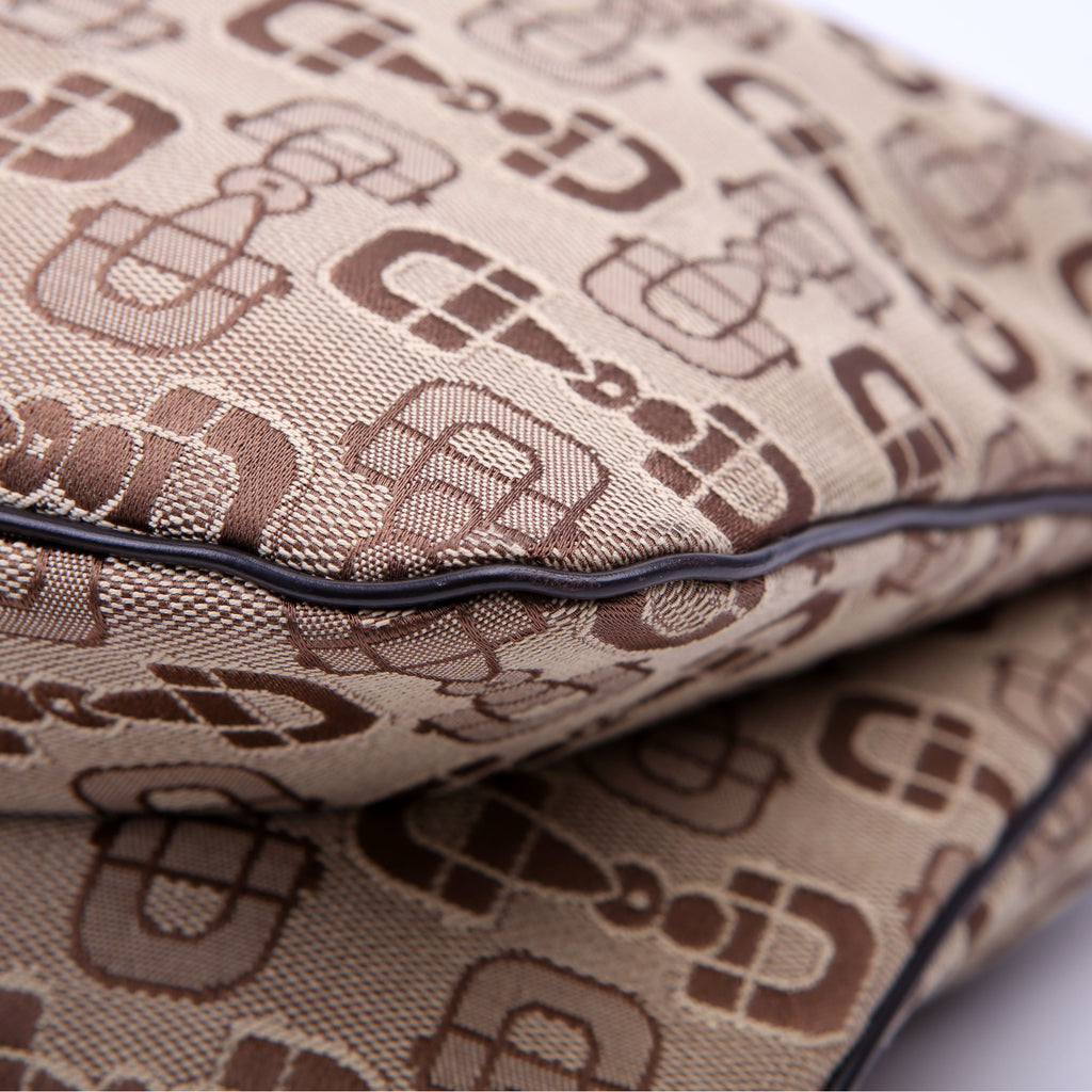 Gucci 211523 Horsebit Canvas Hobo Brown