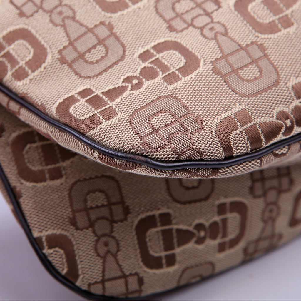 Gucci 211523 Horsebit Canvas Hobo Brown