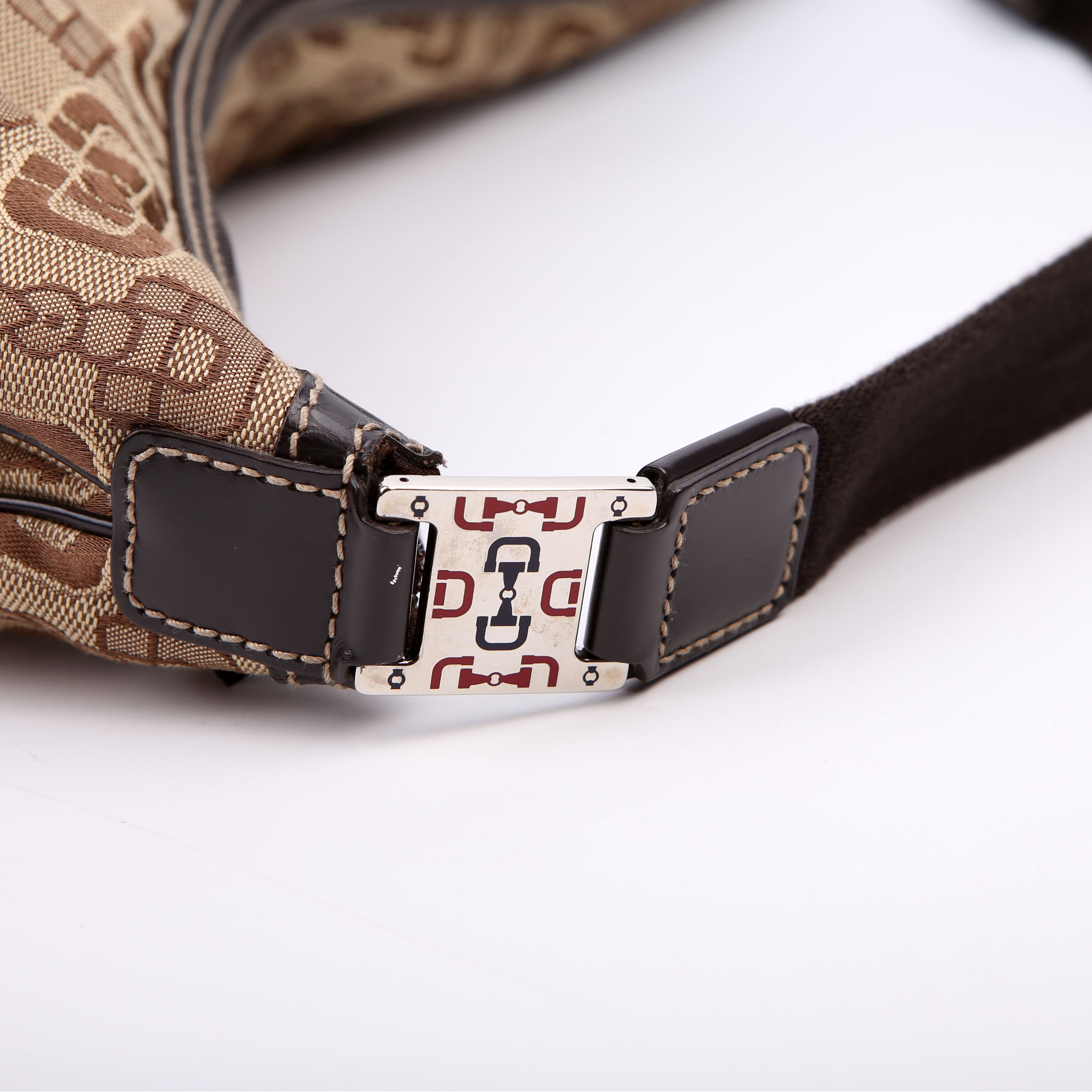 Gucci 211523 Horsebit Canvas Hobo Brown