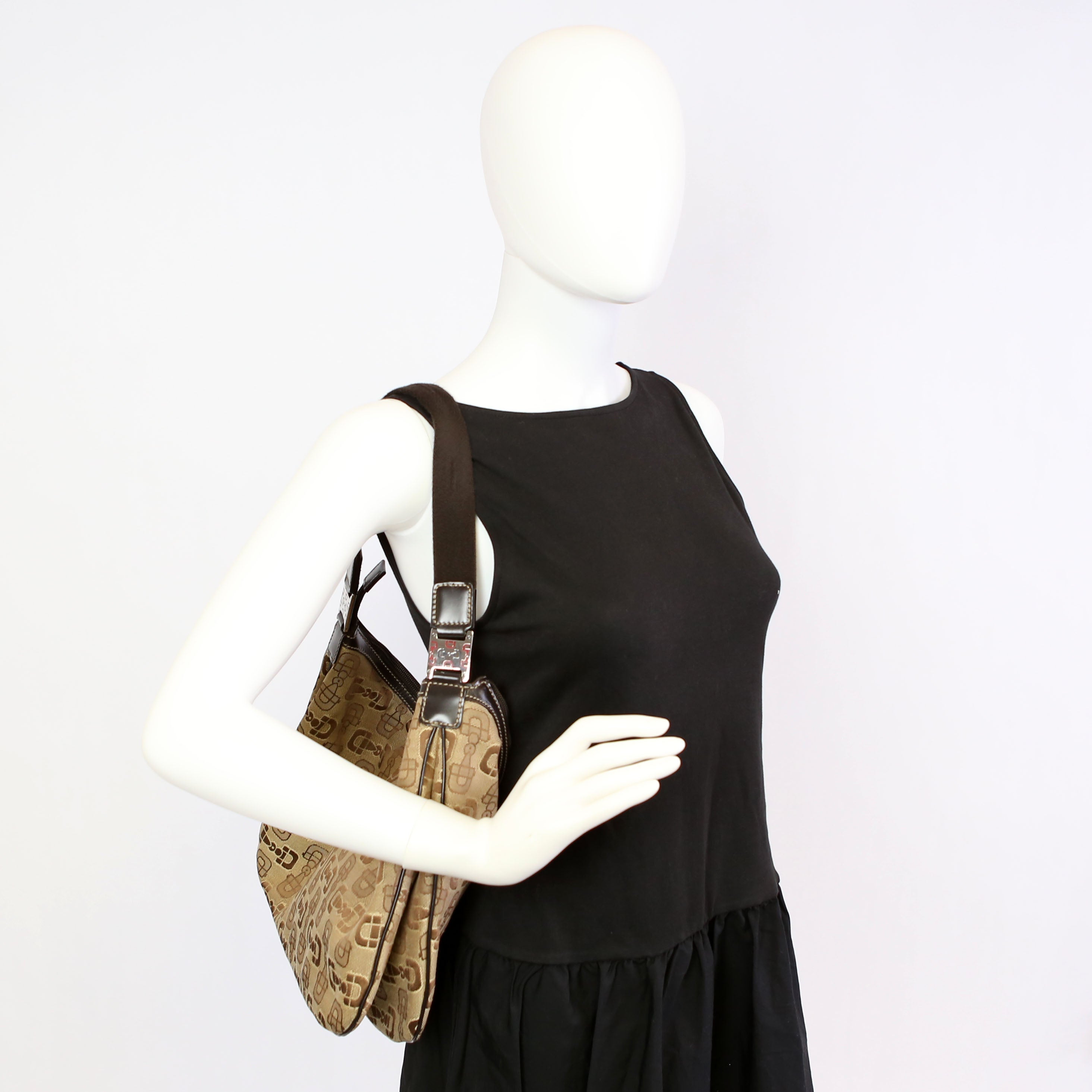 Gucci 211523 Horsebit Canvas Hobo Brown
