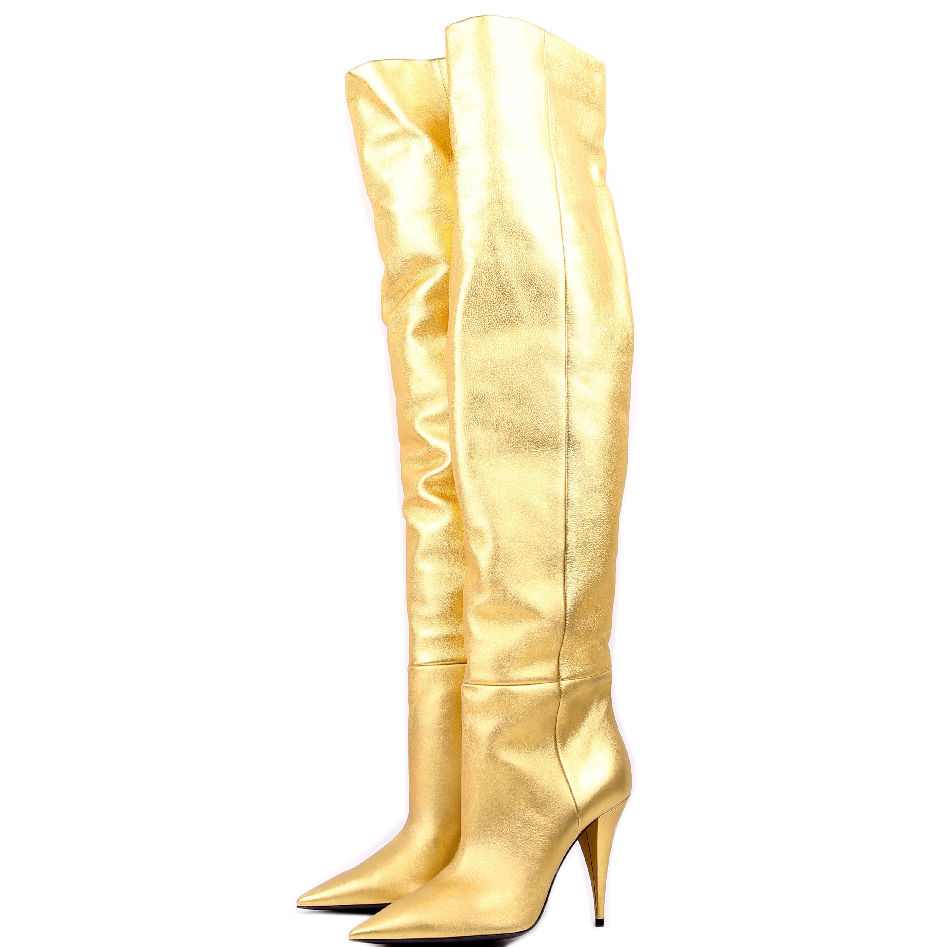 Saint Laurent Kiki Over The Knee Boots Size 40 Gold