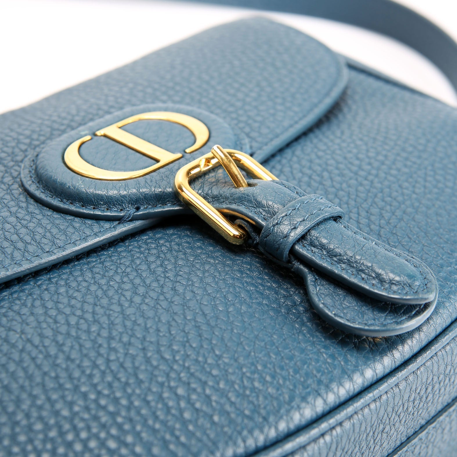 Christian Dior Bobby Bag Medium Grain Leather Blue/Gold