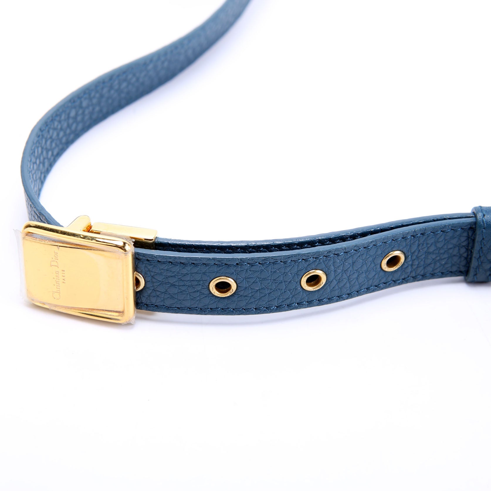 Christian Dior Bobby Bag Medium Grain Leather Blue/Gold