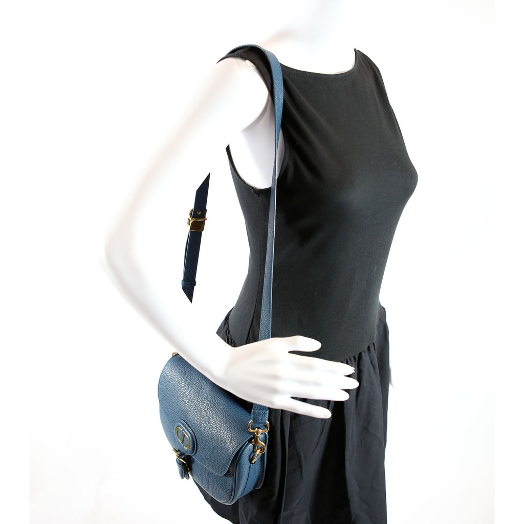 Christian Dior Bobby Bag Medium Grain Leather Blue/Gold