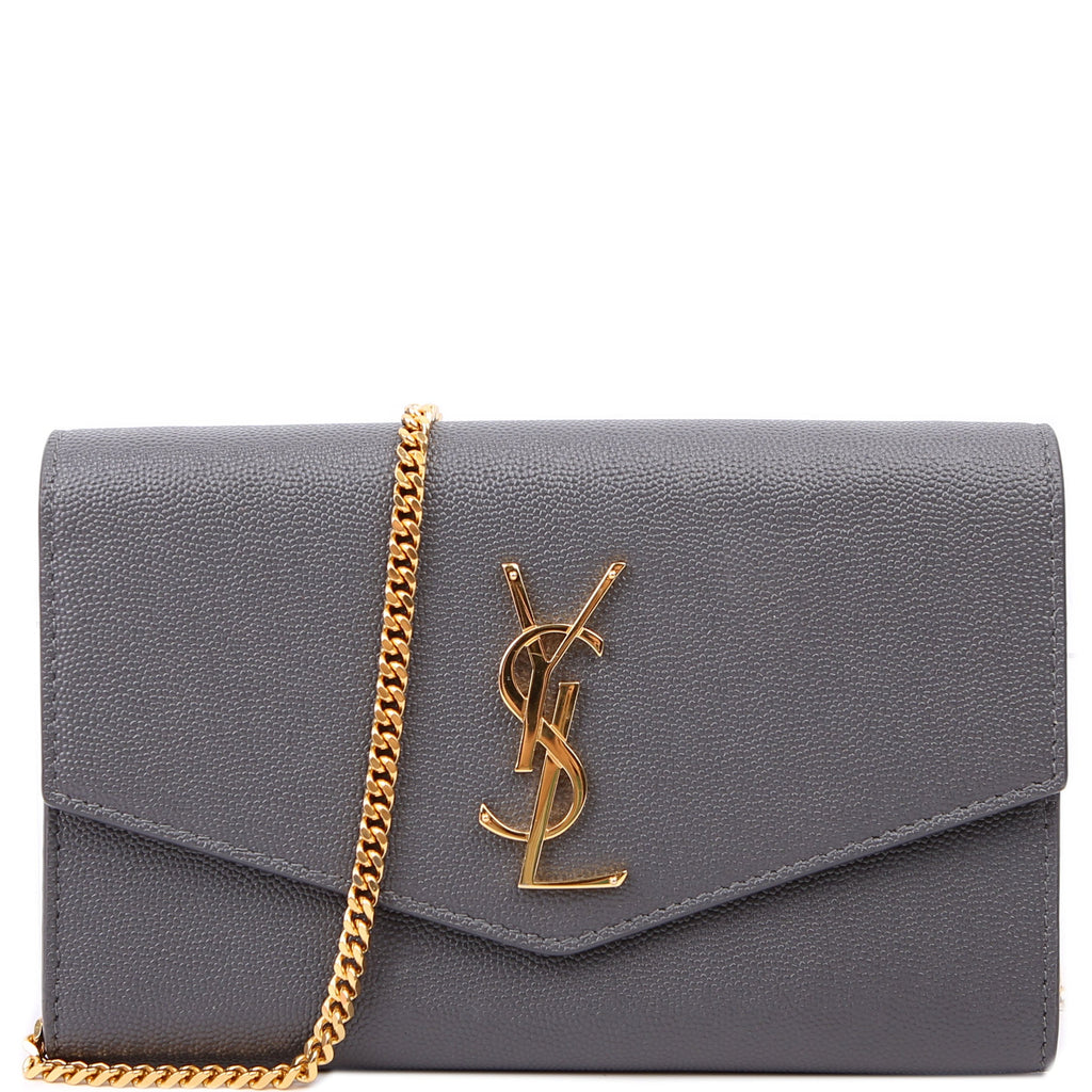 Saint Laurent Uptown Chain Wallet Grain Grey
